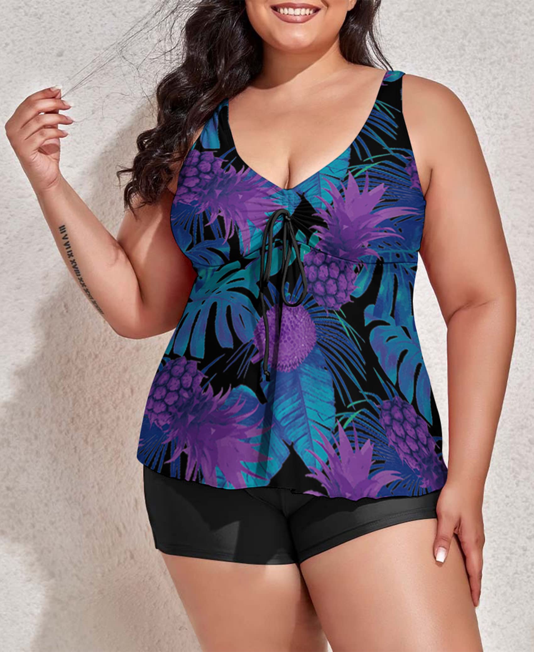 Women's Floral Print Modest Tankini Swimsuits - Two Piece Bathing Suit with Tank Top & Boyshorts | Beachwear, Pool Party & Vacation Outfit