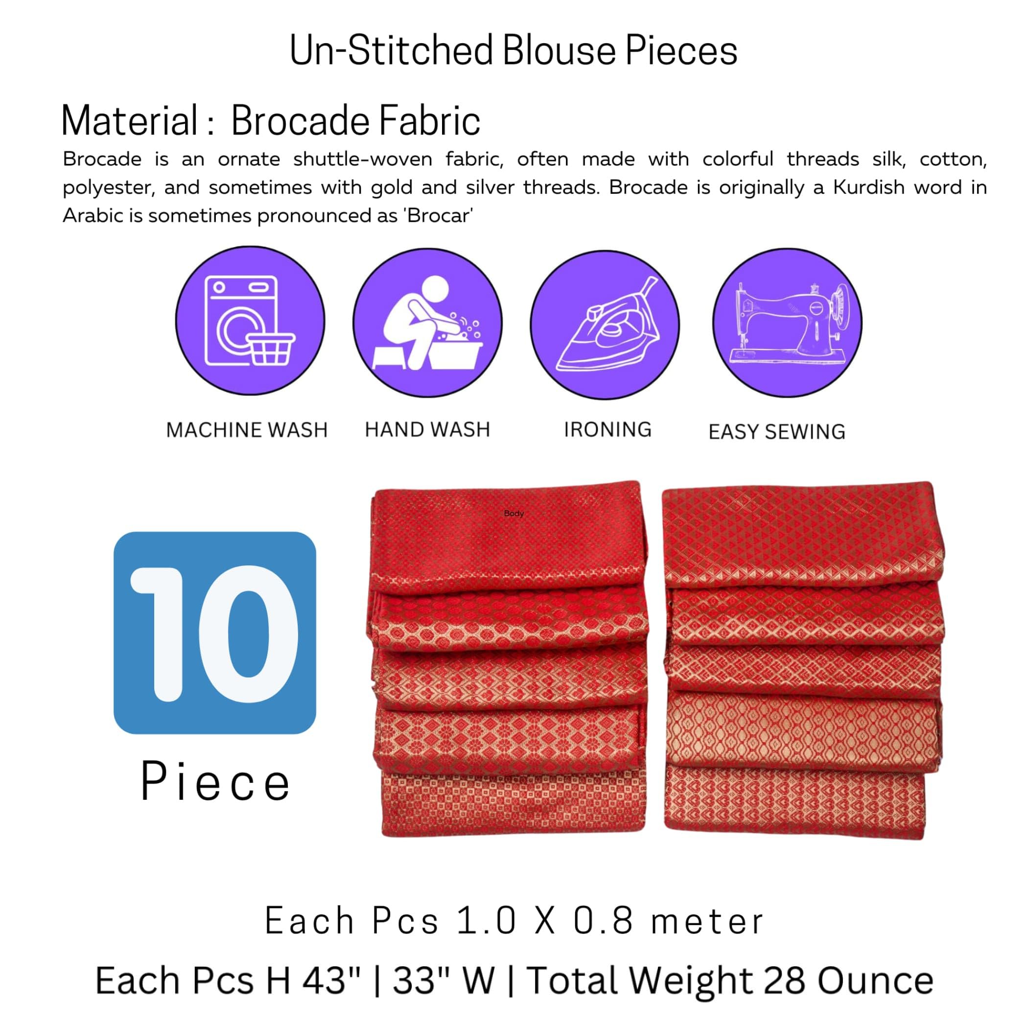 LoveNspire Red Jelly Unstitched Saree Blouse Pieces - Premium Woven Brocade Fabric for Women - Perfect for Pooja, Housewarming & Festive Occasions - Elegant Return Gift Idea for Indian Weddings & Cultural Events