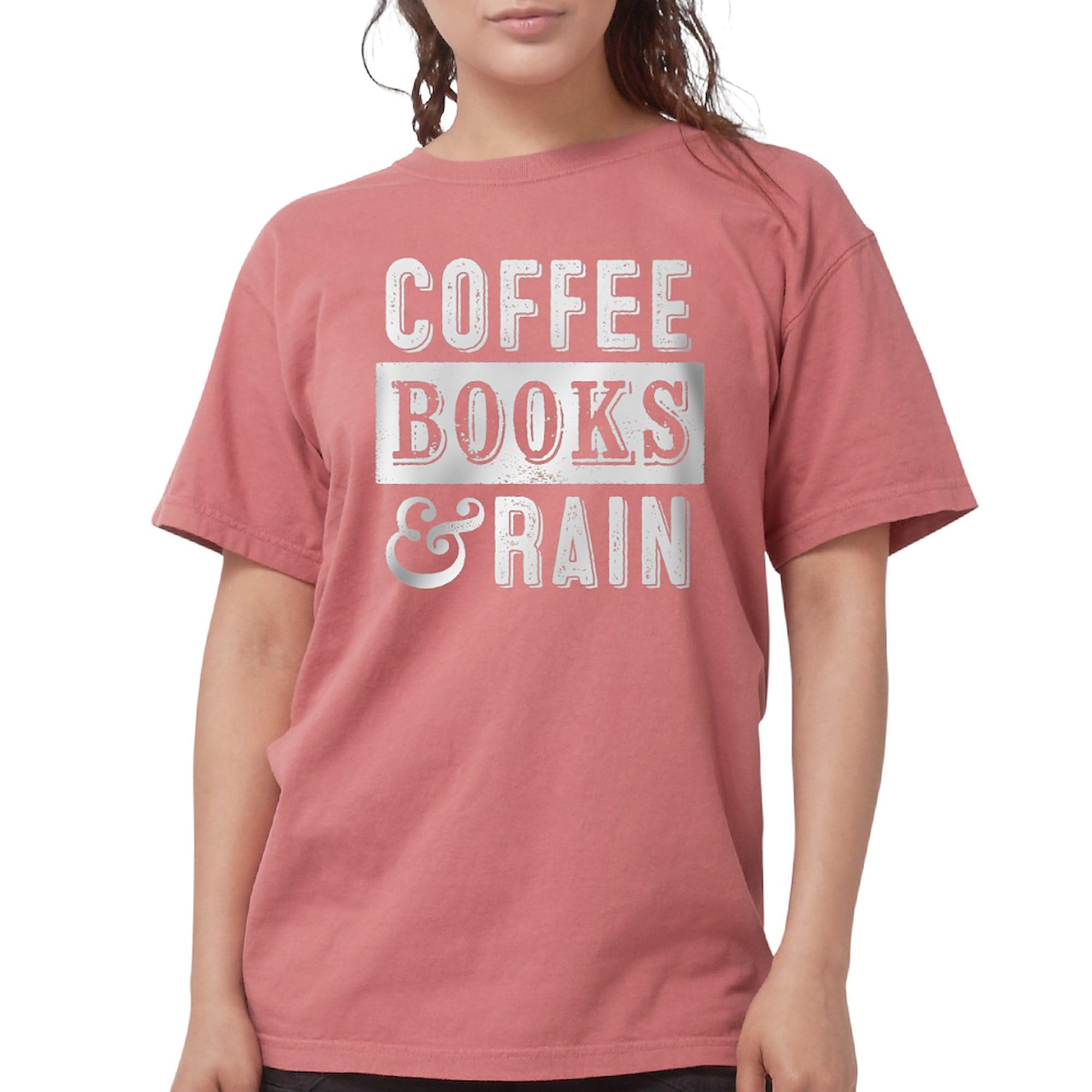 Women's Comfort Colors Coffee Books and Rain Graphic T-Shirt - Soft Cotton Tee for Casual Wear, Gifts & Everyday Outfits