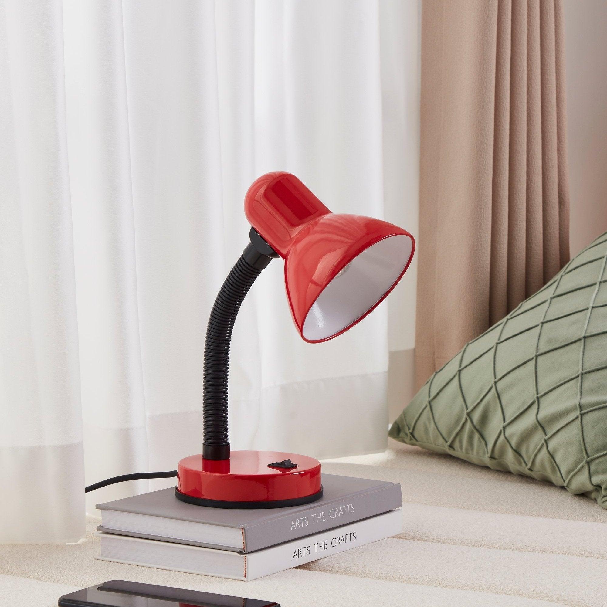 Eglo Basic Adjustable Red Metal Desk Lamp - Modern LED Task Light for Home Office, Study, Reading & Workspace - Dimmable & Flexible Gooseneck Design