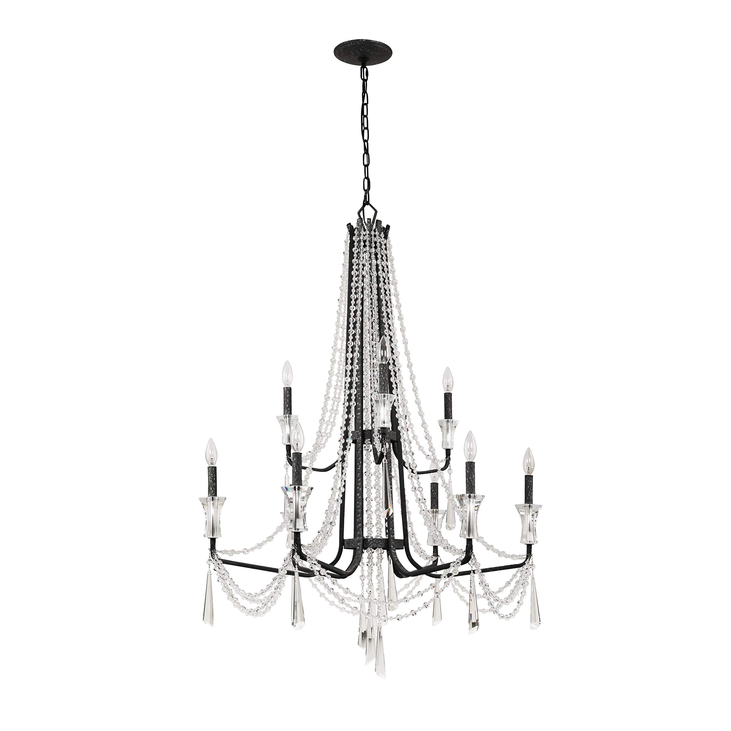 Elegant Barcelona 9-Light 2-Tier Crystal Chandelier with Onyx Accents - Perfect for Dining Room, Living Room & Bedroom Lighting