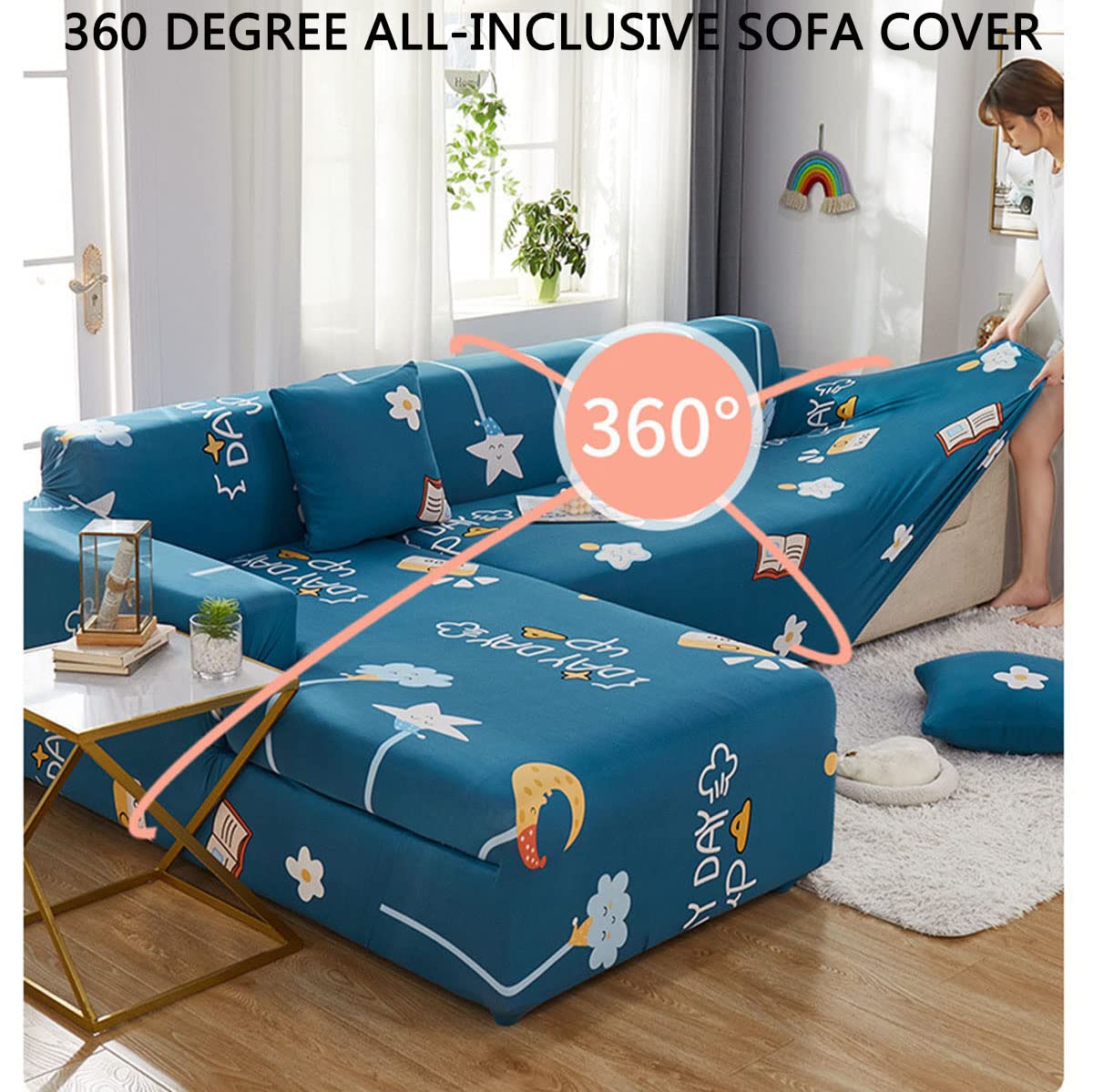 YOPOIY Stretch L-Shaped Sofa Slipcover - Universal Nordic Print Sectional Chaise Cover for Living Room, Pet & Kid Friendly (Fits 2+3 Seater Couches) | Perfect for Home Decor, Family Gatherings & Daily Relaxation