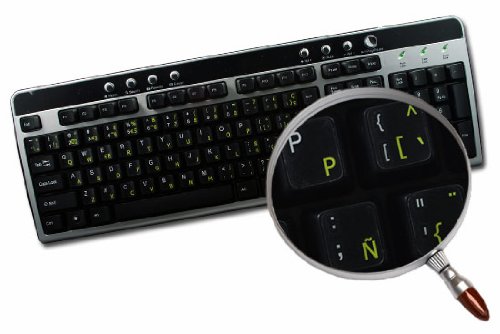 Spanish Traditional Keyboard Stickers - Yellow Letters on Clear Background for Desktop, Laptop & Notebook - Perfect for Bilingual Typing & Language Learning