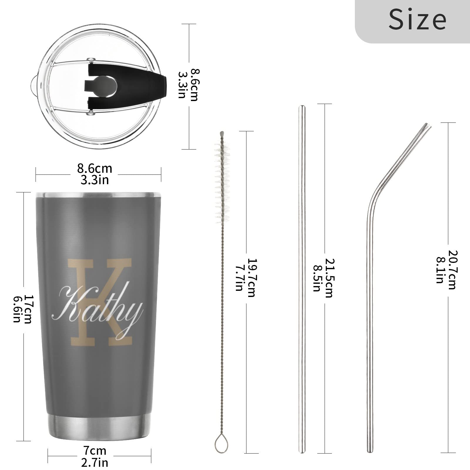 Personalized Monogram & Name Initial 20oz Stainless Steel Tumbler - Vacuum Insulated Double Wall Travel Mug with Lid & Straw - Keeps Drinks Hot/Cold for Hours - Perfect for Office, Gym, Hiking & Outdoor Activities