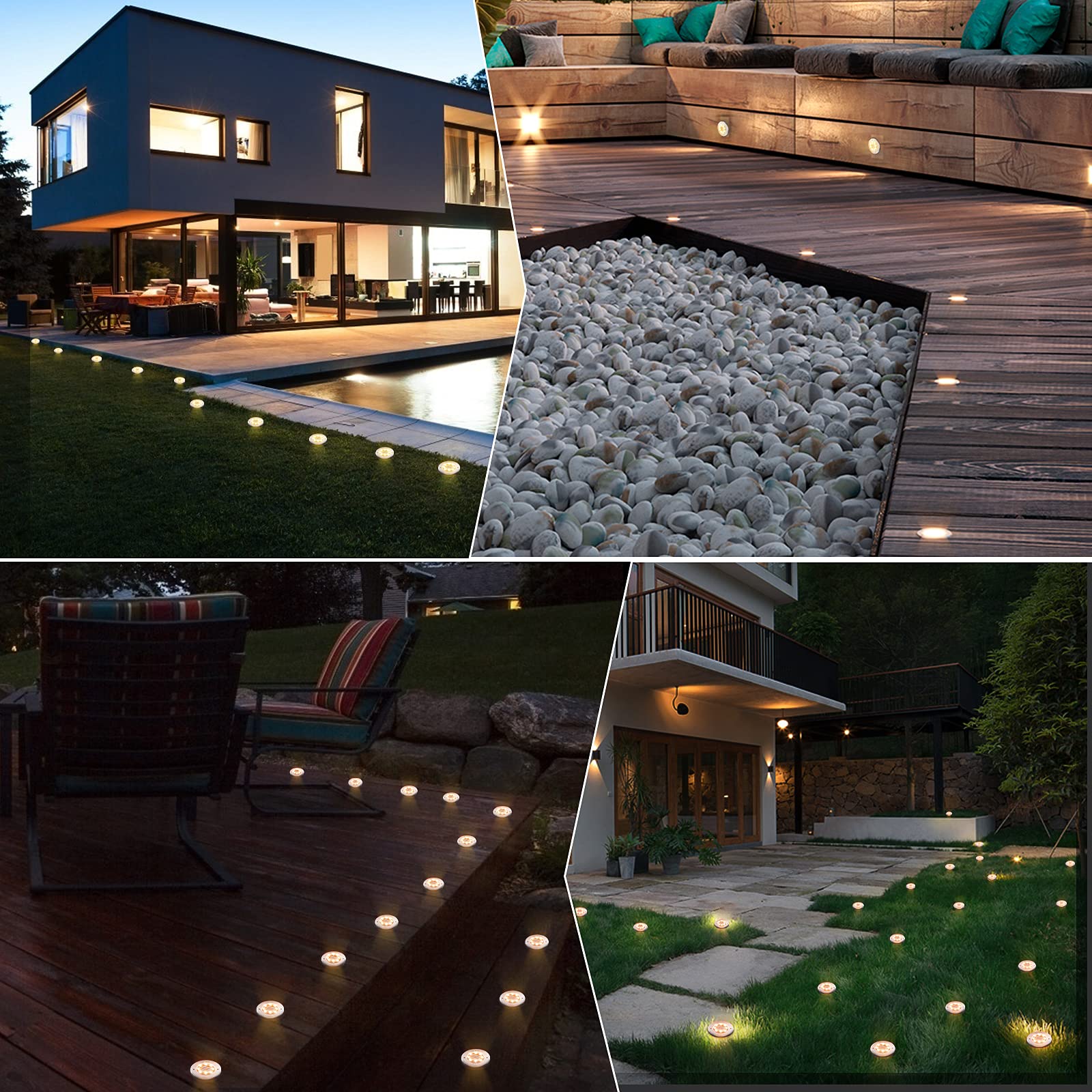 16 Pack Solar Ground Lights - 8 LED Waterproof Garden Lights for Lawn, Pathway, Yard, Driveway (Warm White) | Outdoor Landscape Lighting