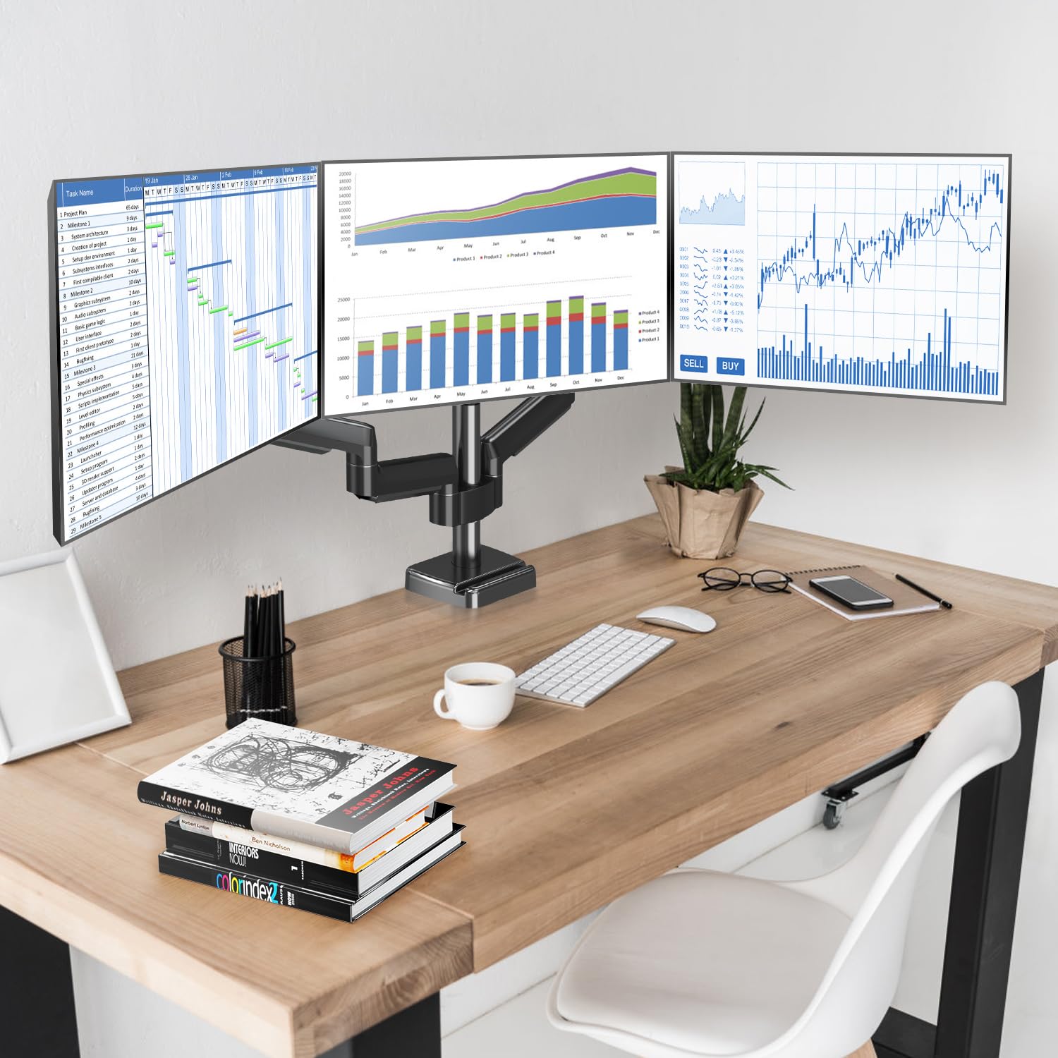 MOUNTUP Triple Monitor Stand Mount - Heavy Duty 3 Monitor Arm for 13-27