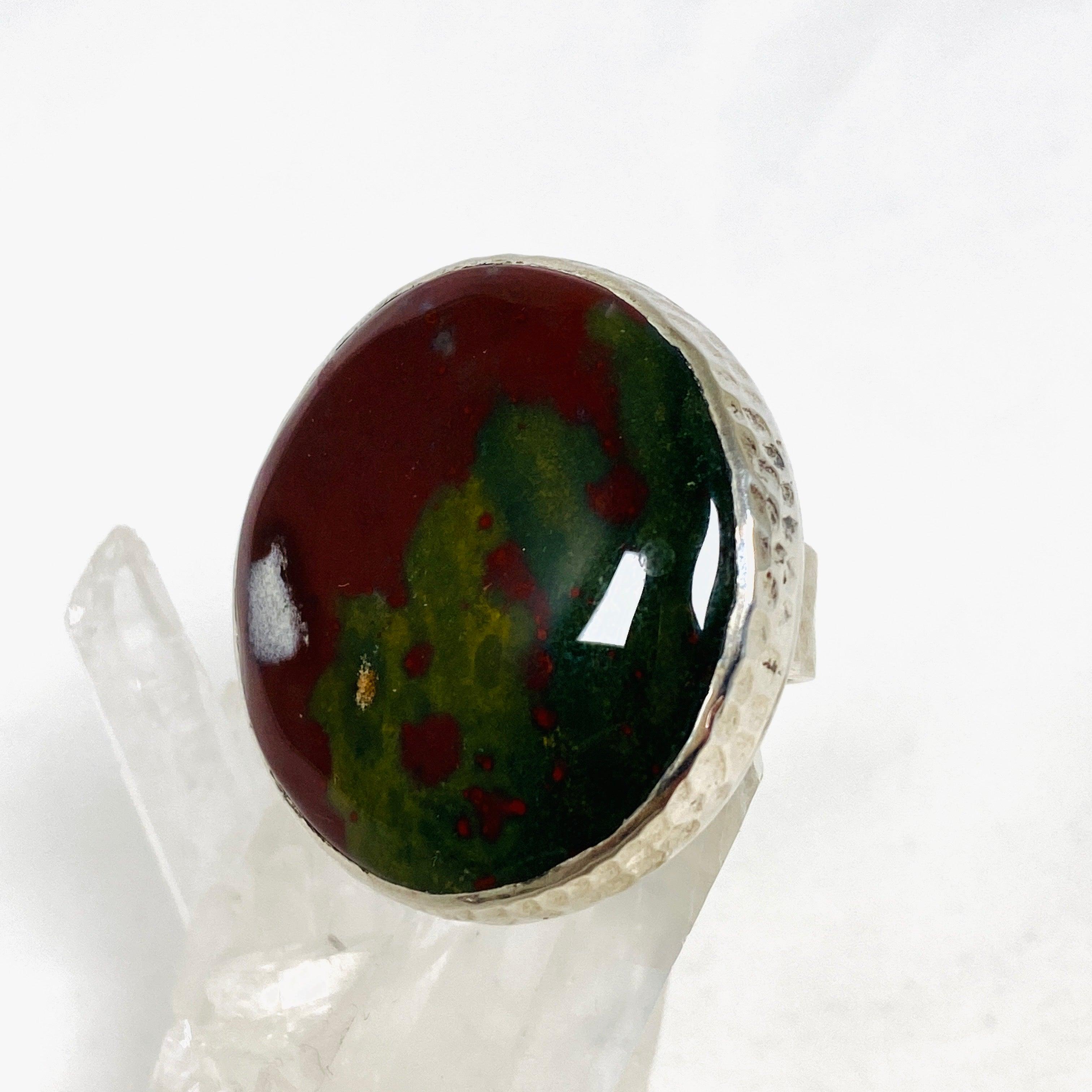 Bloodstone Round Hammered Band Ring for Men & Women - Size 10 - KRGJ1256 - Perfect for Everyday Wear, Gifts & Spiritual Healing Jewelry