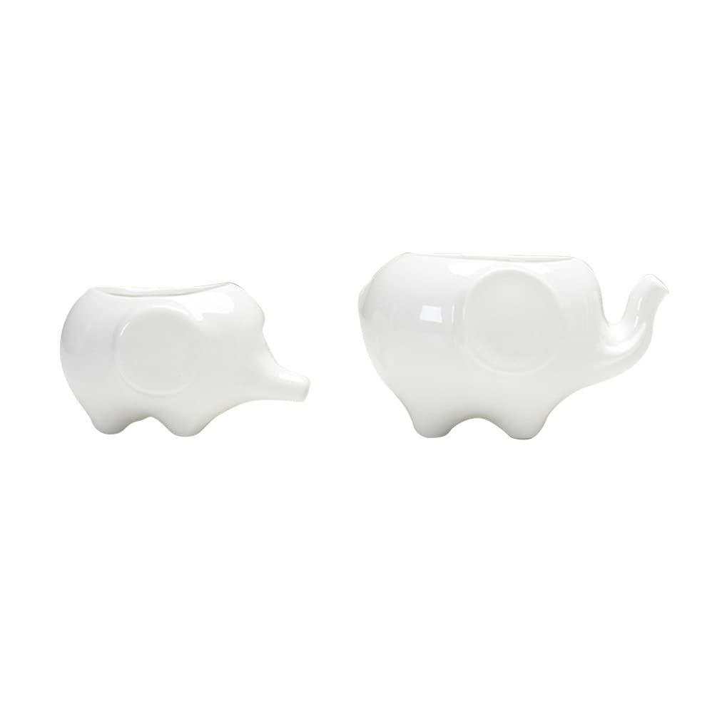 ARTIBETTER 2 Pack Modern White Ceramic Elephant Succulent Planter Pots - Small Flower Plant Containers for Home Decor, Office Desk, Garden & Indoor Plants