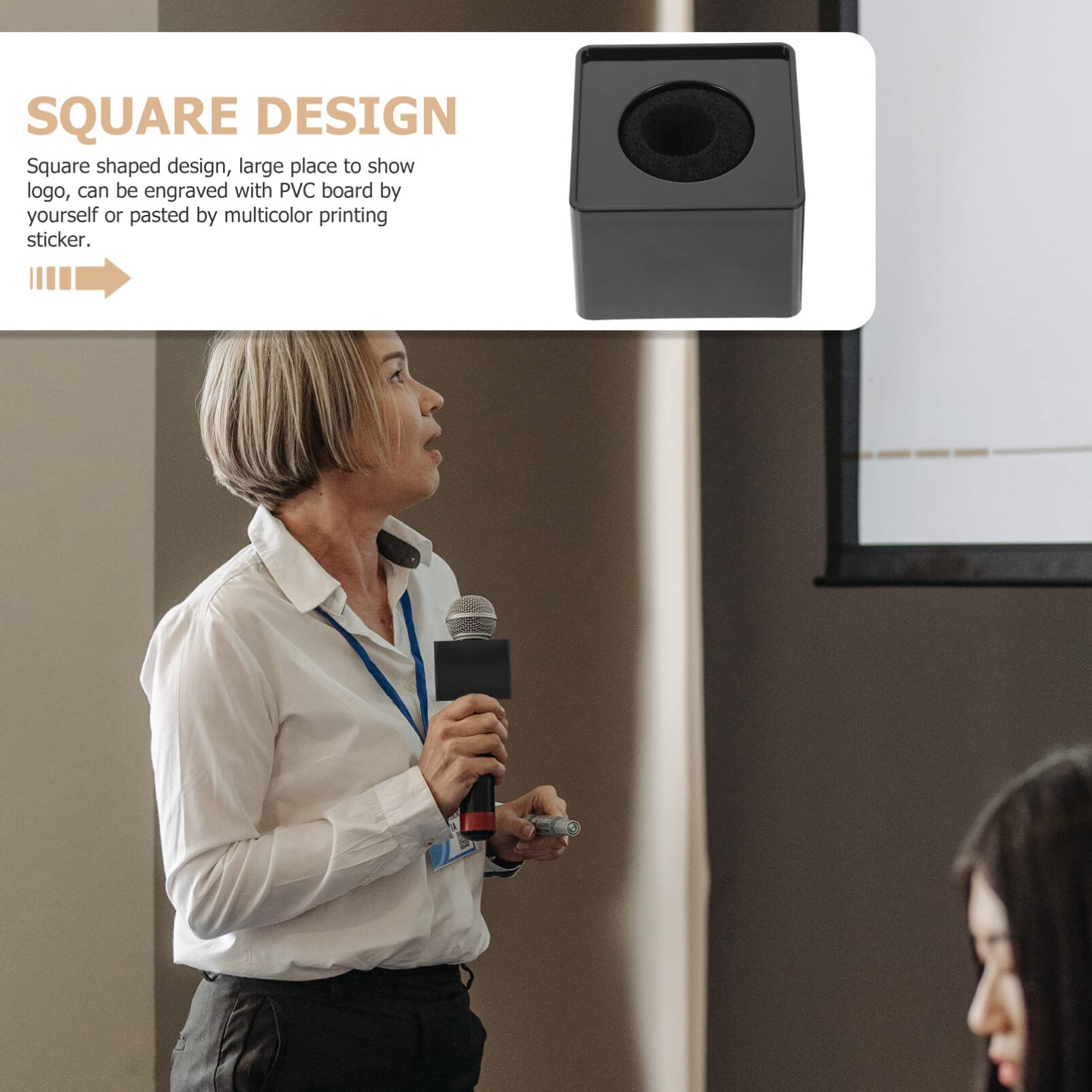 Professional ABS Foam Microphone Flag - Portable Square Cube Shaped Mic Flags for Interview, KTV, Reporter & Host - Durable Mic Accessories with Custom Logo - Perfect for Live Streaming, Podcasting & Studio Recordings