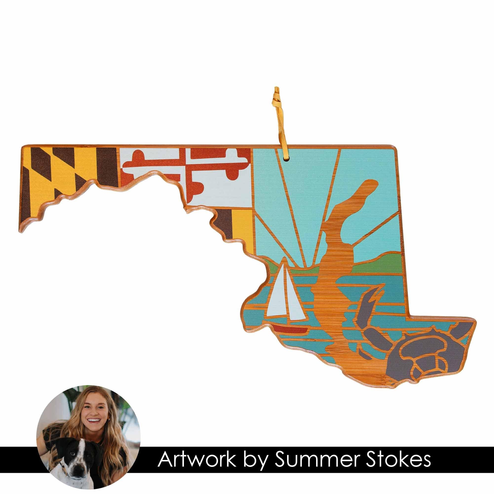 Handcrafted Maryland-Themed Wooden Cutting Board with Summer Stokes Artwork - Perfect for Kitchen Prep, Charcuterie Boards & Home Decor Gifts