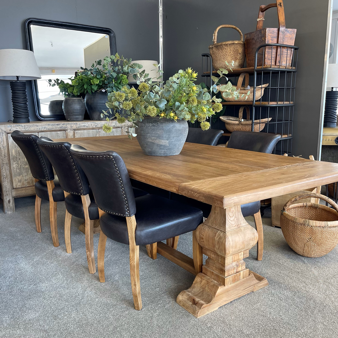 Amalfi 94.5 Inch Extendable Dining Table - Solid Wood Farmhouse Style for Kitchen, Dining Room & Entertaining