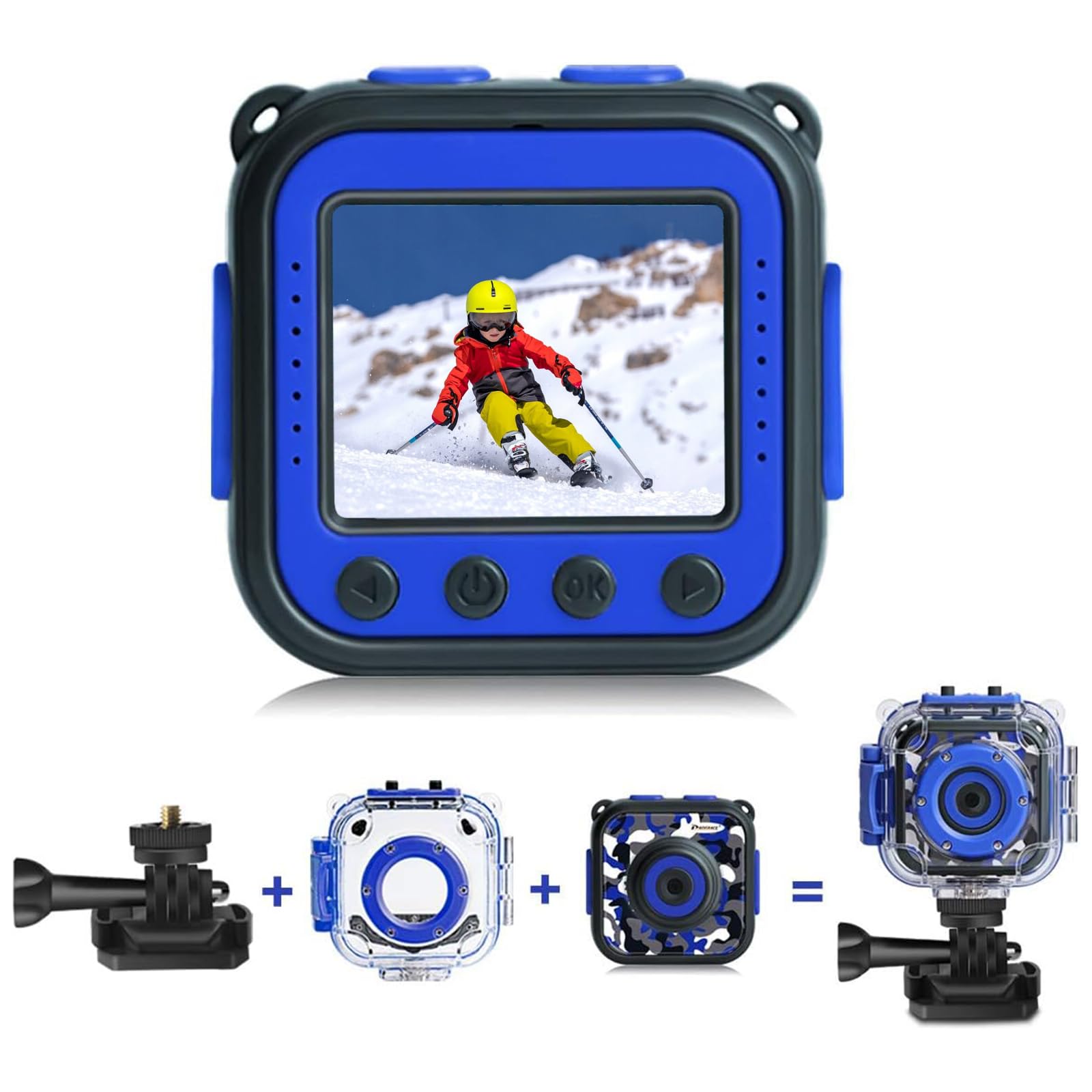 PROGRACE Kids Waterproof Digital Camera - 1080P HD Action Video Camera for Children, Durable Underwater Camera for Boys & Girls - Perfect Birthday, Christmas & New Year Gift (Blue) - Great for Swimming, Beach Trips & Outdoor Adventures