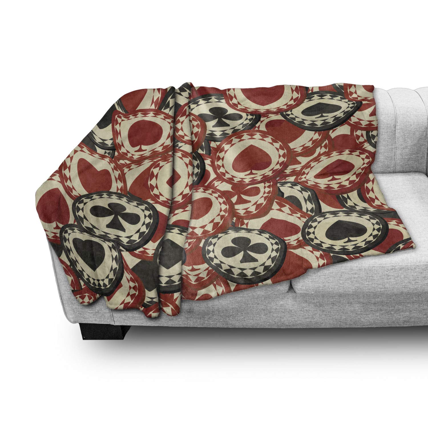 Luxury Casino-Themed Flannel Fleece Throw Blanket - Poker Chips & Dollar Print, 50x70 Inch Plush Blanket for Sofa, Bed, Outdoor Picnics - Redwood Black Cozy Blanket for Adults, Perfect Gift for Poker Lovers