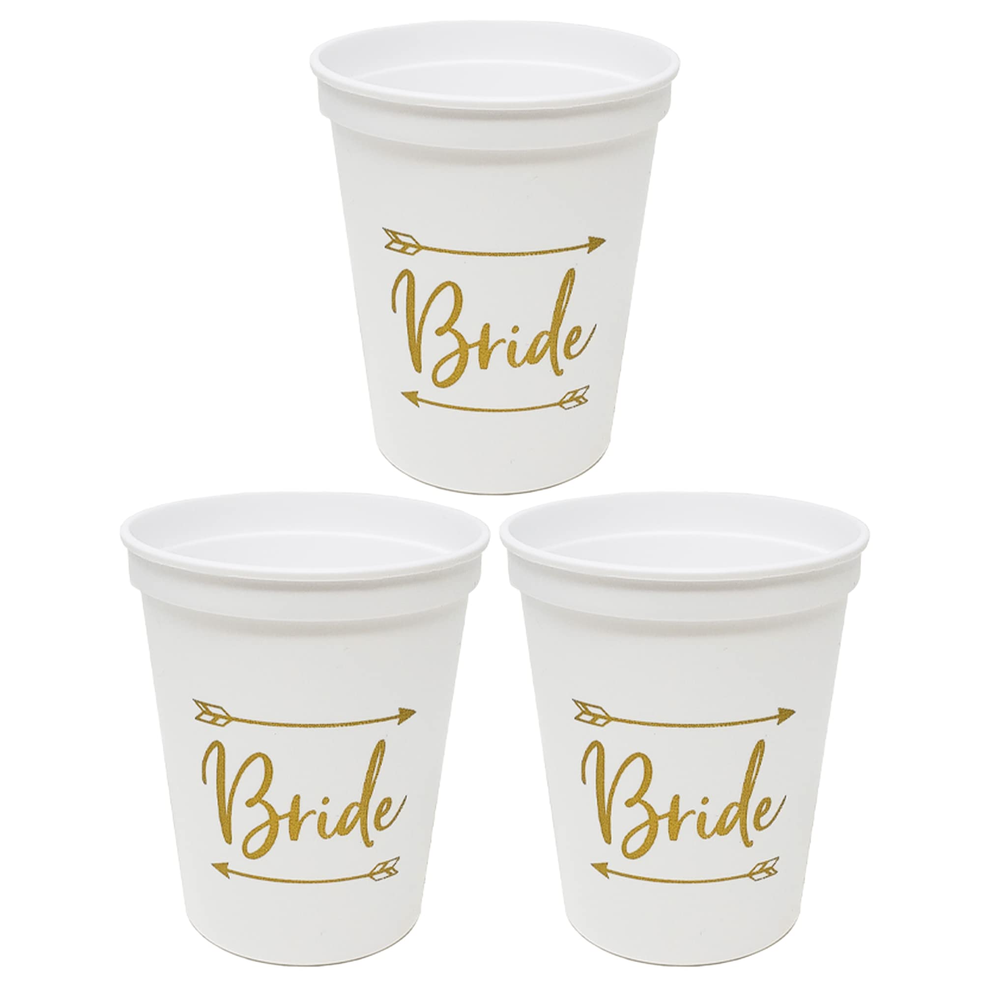 Funky Junque Bridal Bachelorette Party Cups - Set of 3 Bride Champagne Glasses (White) - Perfect for Wedding Showers, Girls Night Out & Bachelorette Celebrations