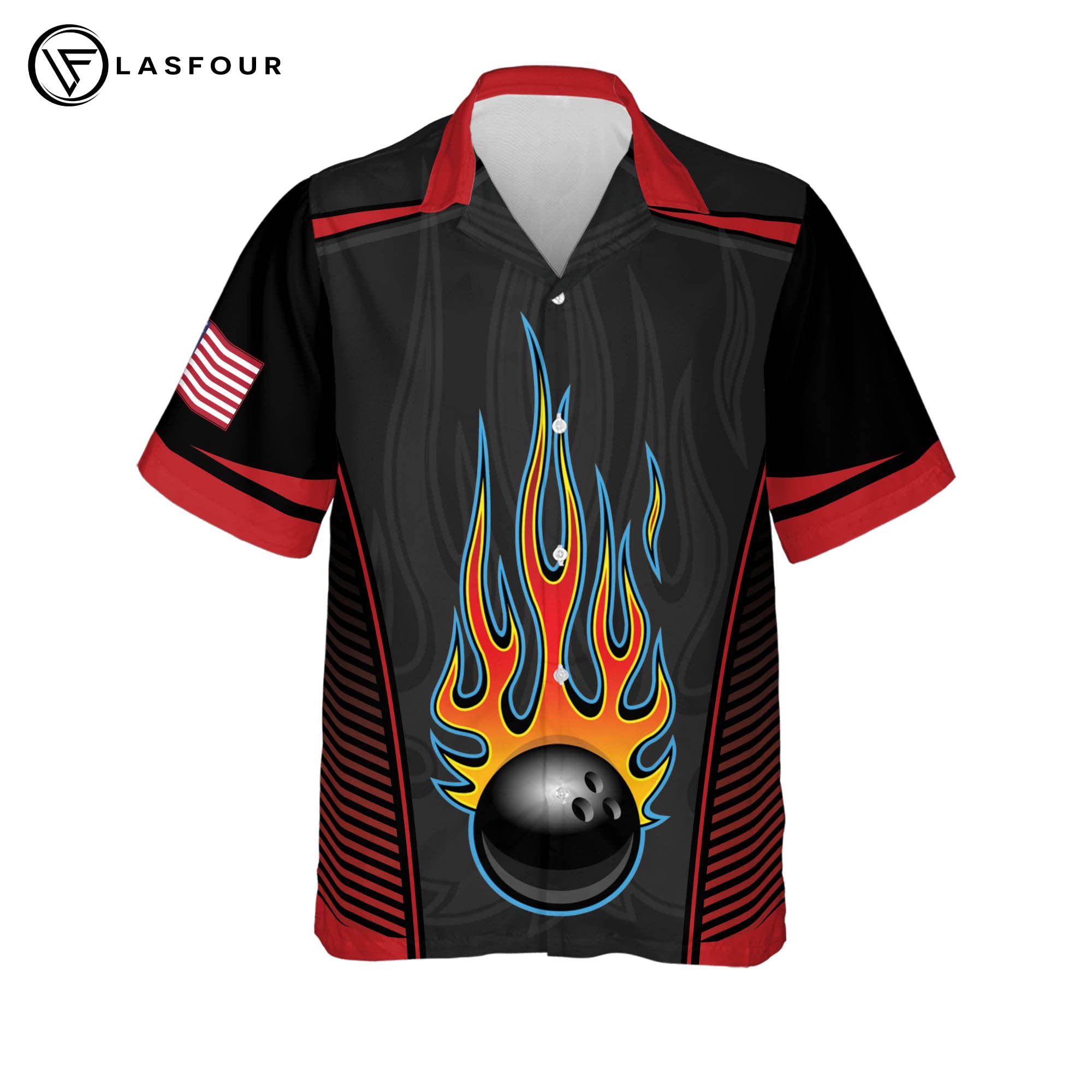 LASFOUR Men's Bowling Shirts - Short Sleeve Hawaiian Button-Down Shirts for Bowling Teams | Custom Logo & Breathable Fabric | Perfect for Bowling Leagues, Tournaments & Casual Wear