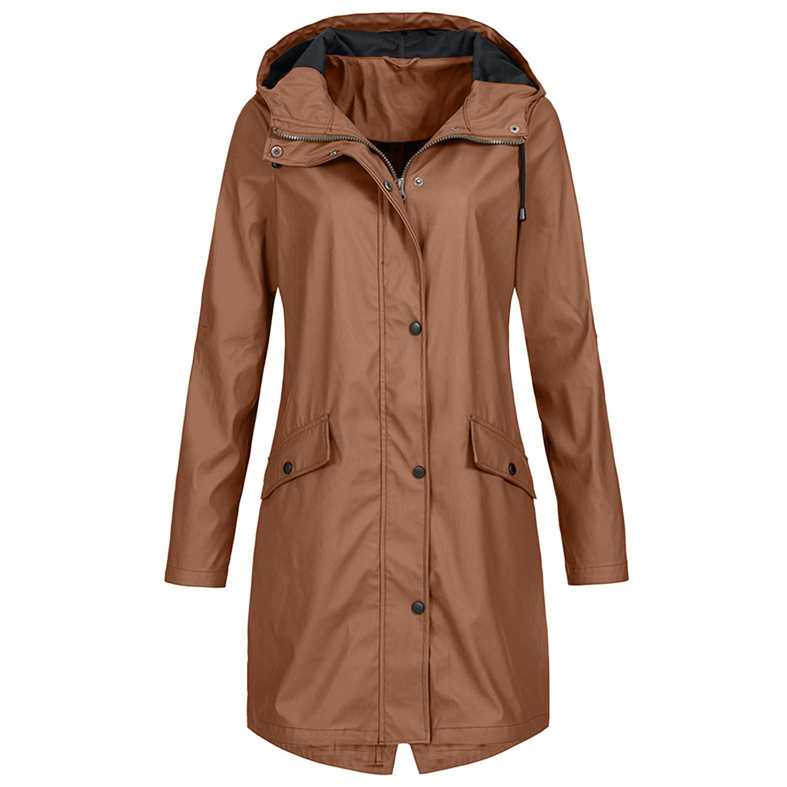 Waterproof Windproof Women's Long Hooded Rain Jacket - Solid Color Outdoor Coat for Hiking, Camping & Daily Wear