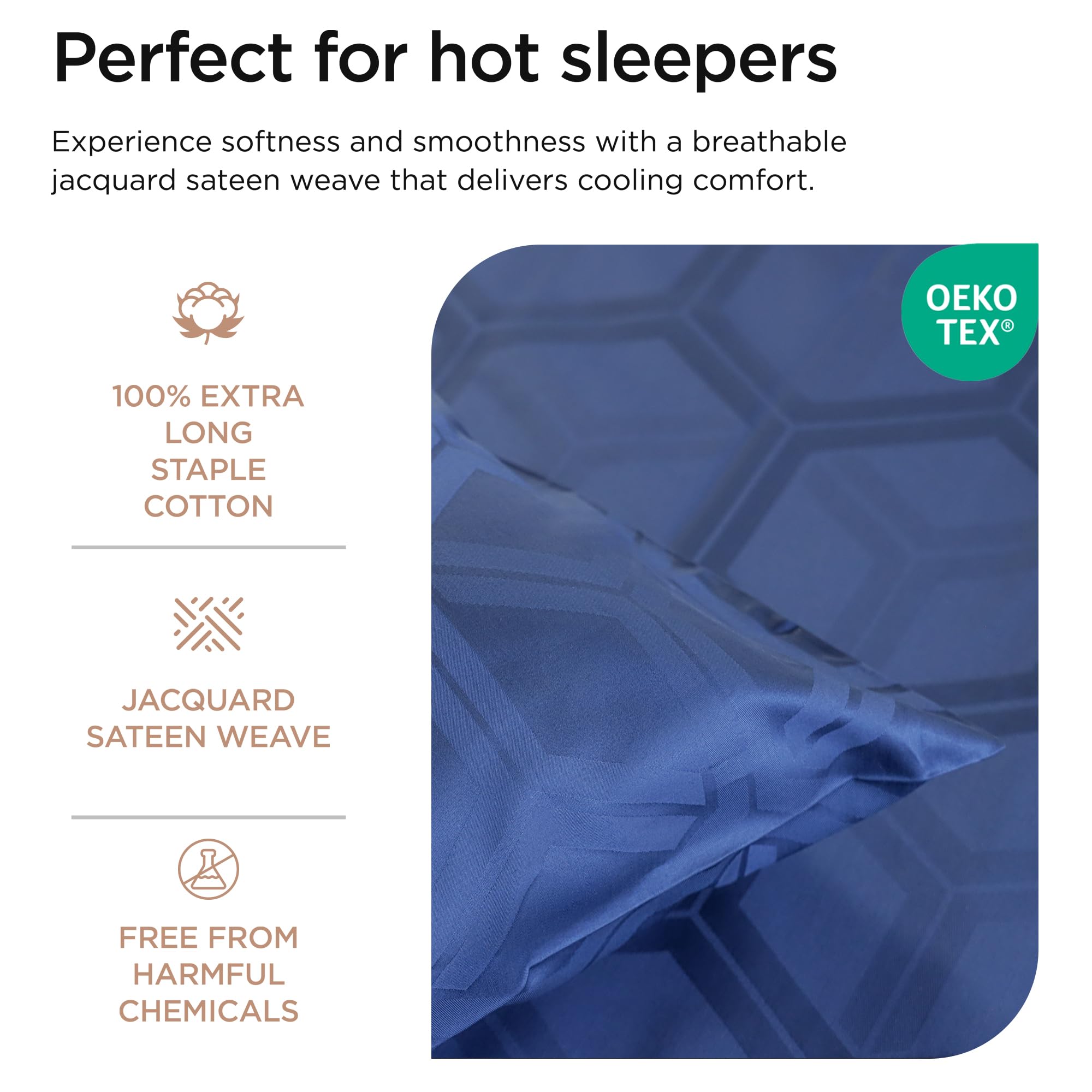 Premium 600 Thread Count 100% Cotton Queen Size Bed Sheets Set - 4-Piece Jacquard Sateen Weave with 16