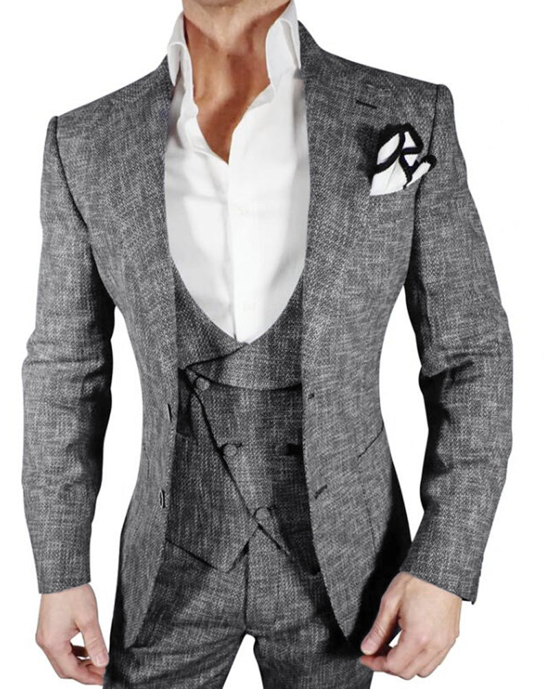Dark Gray 3-Piece Casual Sports Suit Set - Tweed Jacket & Pants for Men | Comfortable Office Wear & Outdoor Activities | CB0521