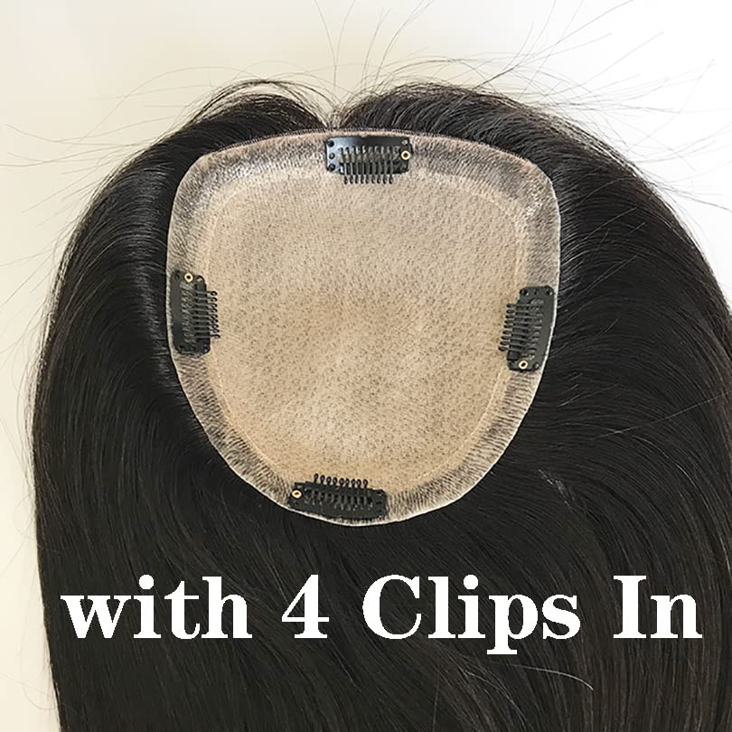 Premium 10-Inch Human Hair Topper for Women - Black & Dark Brown Silk Base Crown Toupee - 5x5 PU Edge Wiglet for Thinning Hair (No Clip) | Perfect for Daily Wear, Special Occasions & Hair Loss Solutions
