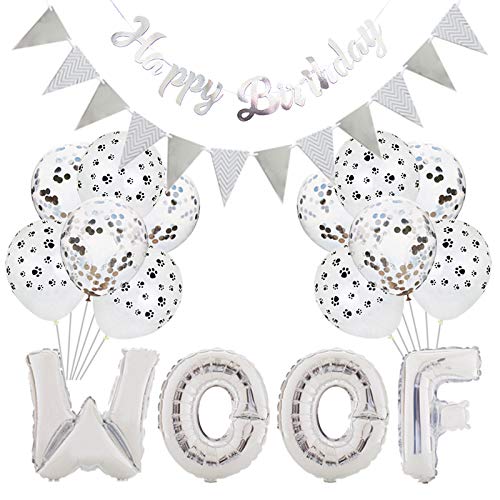 Dog Birthday Party Supplies - WOOF Letter Balloons, Paw Print Balloons & Happy Birthday Banner for Pet Celebration | Perfect for Dog Themed Birthday Parties, Puppy Adoption Events & Pet Lover Gatherings