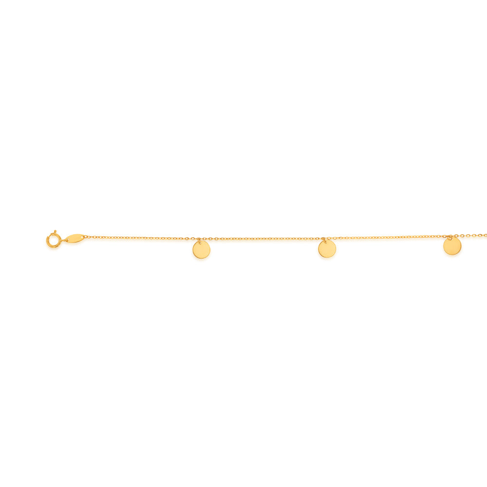 9ct Yellow Gold 5 Circle Charm Anklet 27cm - Elegant Adjustable Ankle Bracelet for Women, Perfect for Beach, Party & Everyday Wear