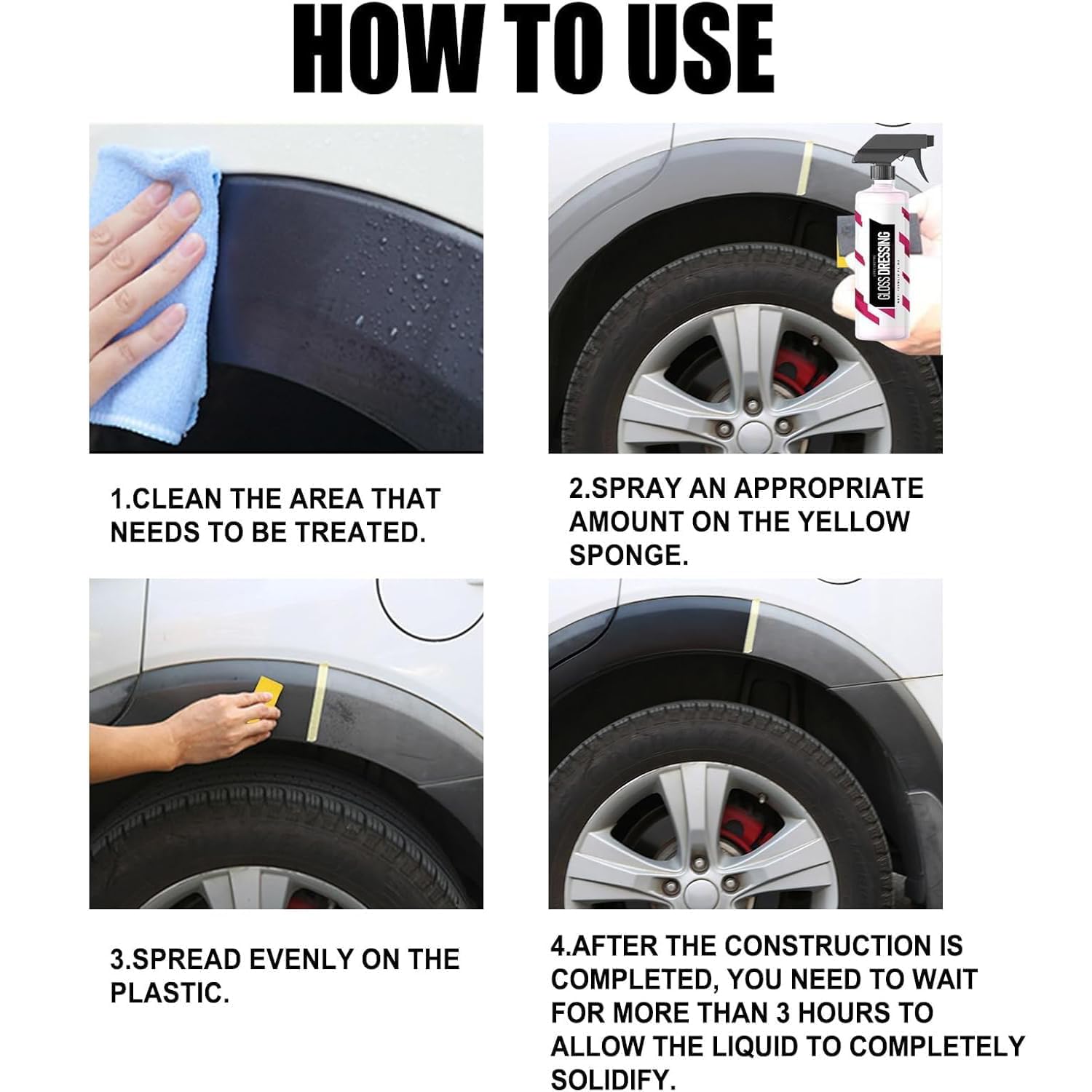 Premium Plastic & Tire Gloss Dressing - Car Detailing Spray for Floor Mats, Trim & Interior - Restores Faded Plastics - All-Purpose Vehicle Care Solution (Perfect for Car Show Prep & Daily Maintenance)