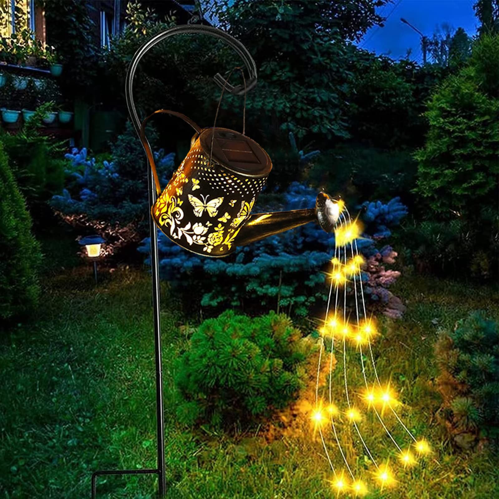 Solar Butterfly Garden Lights Outdoor - Waterproof Solar-Powered Watering Can Lights for Pathway, Yard, Lawn, Patio - Romantic Landscape Decor for Garden, Wedding, Party Decoration