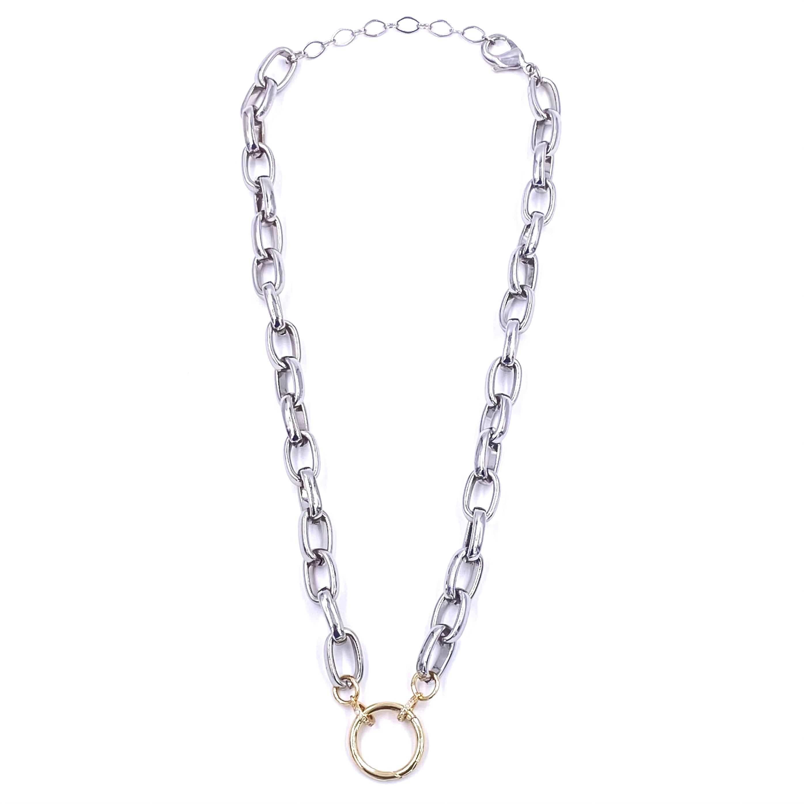 Ashley Gold Stainless Steel Gold Plated Mixed Metal CZ Center Circle Clasp Necklace for Women - Elegant Jewelry Gift for Birthday, Anniversary & Special Occasions