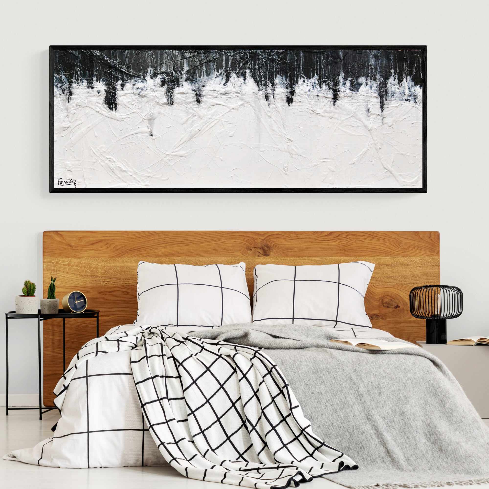 160cm x 60cm Black White Textured Abstract Jellyfish Painting - Modern Wall Art for Living Room, Bedroom & Office Decor