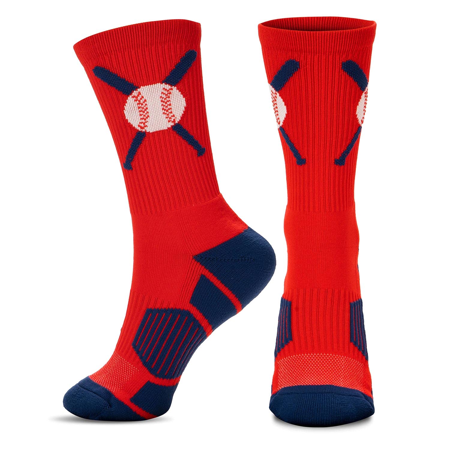 ChalkTalkSPORTS Baseball Performance Crew Socks with Crossed Bats Design - Moisture-Wicking & Cushioned for Youth & Adult Players - Mid-Calf Baseball Socks for Training, Games & Sports Performance