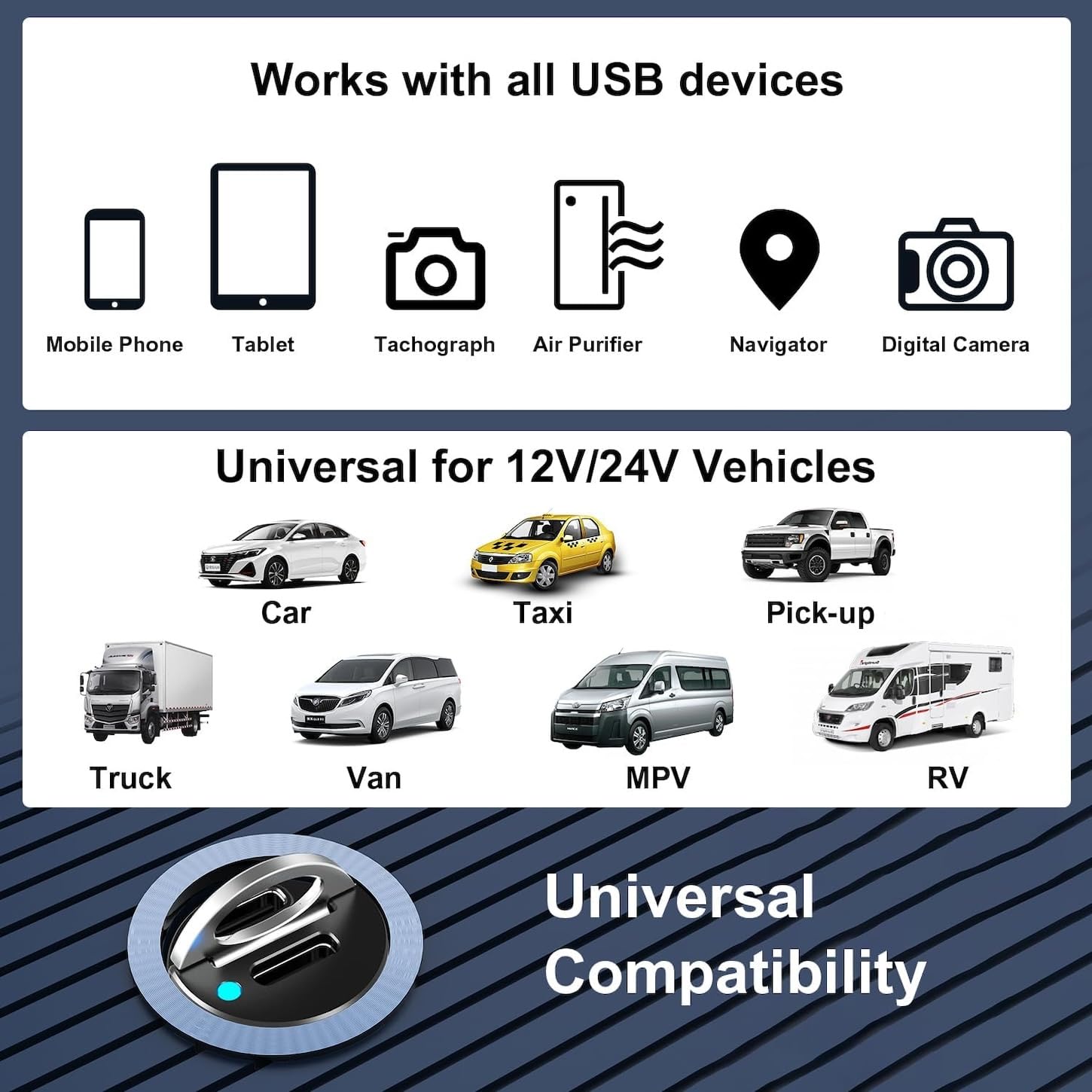 Seseno 60W USB C Car Charger with PD3.0 Fast Charging - Dual Port [30W USB-C + 30W USB-A] - Metal Cigarette Lighter Adapter for iPhone 15/14/13, Samsung Galaxy, Google Pixel - Perfect for Road Trips & Daily Commutes