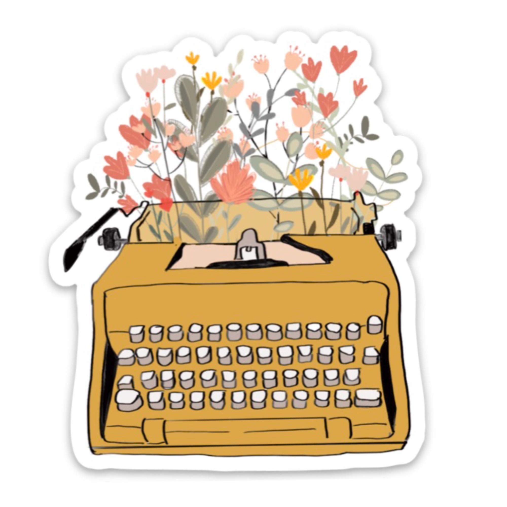 Waterproof Vinyl Stickers & Decals - Cute Typewriter and Flowers Design for Hydro Flask, Laptop, Notebook | Perfect for DIY Crafts, School Supplies, and Personalizing Your Belongings