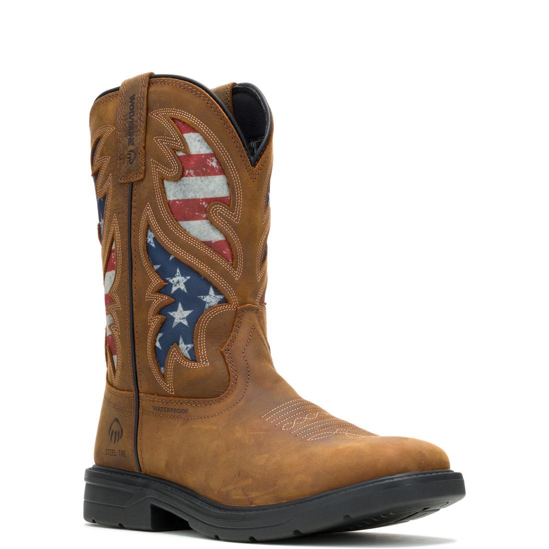USA Flag Rancher Steel Toe Pull-On Wellington Work Boots - Durable & Comfortable for Farming, Construction & Outdoor Work