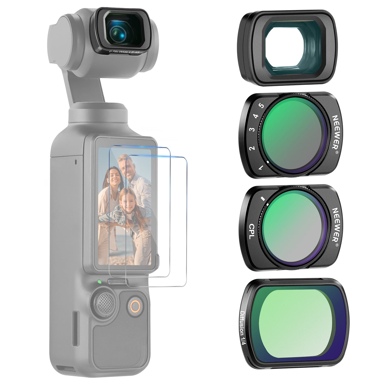 NEEWER FL B09 Filter Set with 0.75x Wide Angle Lens for DJI Osmo Pocket 3 - Professional Vlogging & Travel Photography Accessories for Stunning Wide-Angle Shots