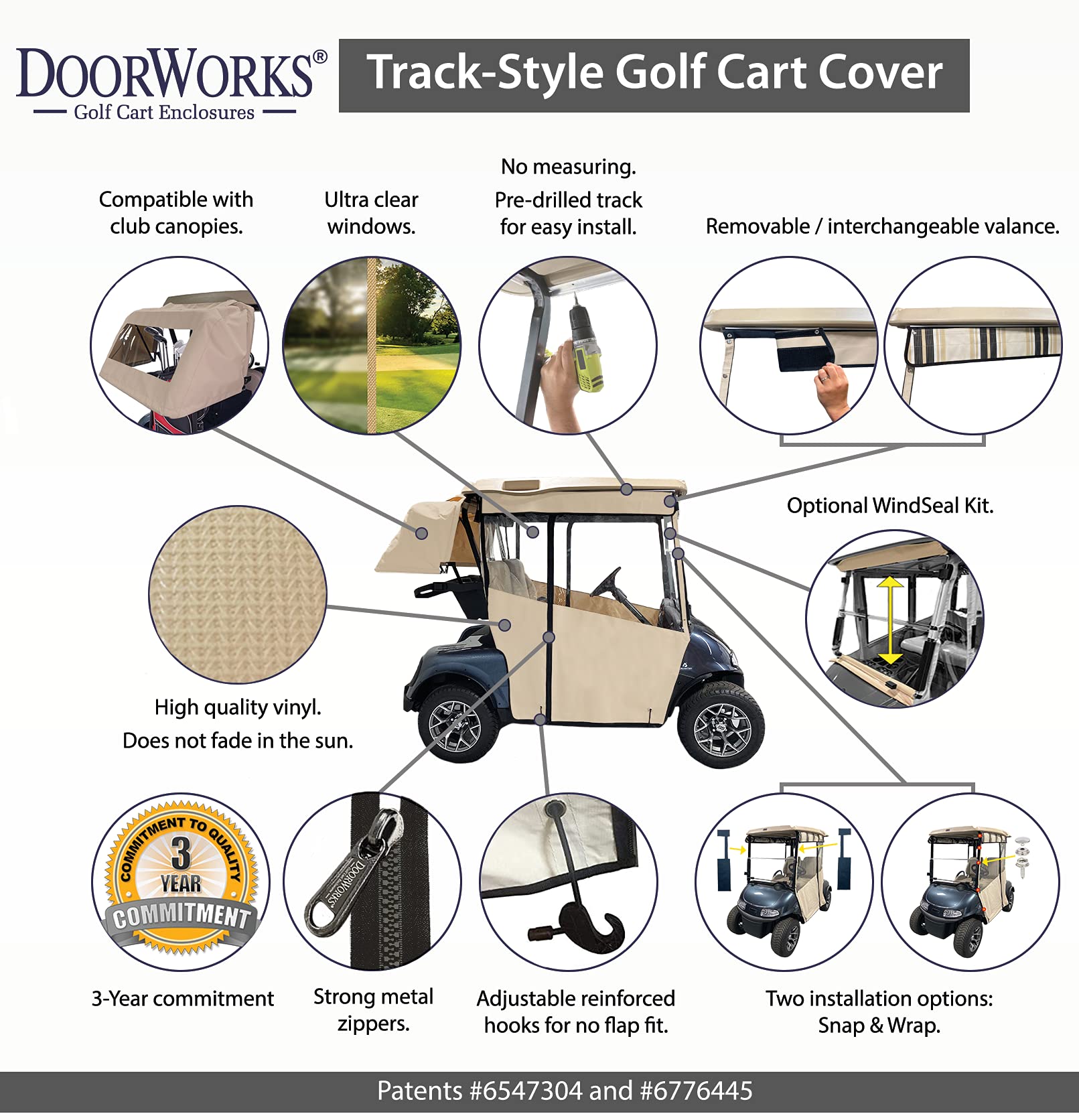 Premium Golf Cart Cover - Waterproof Marine Grade Vinyl - Fits Club Car Onward, Precedent & Tempo Models - Universal Design for Golf Bags, Utility Box or Rear Seats - Perfect for Outdoor Storage, Golf Course Protection & All-Weather Use