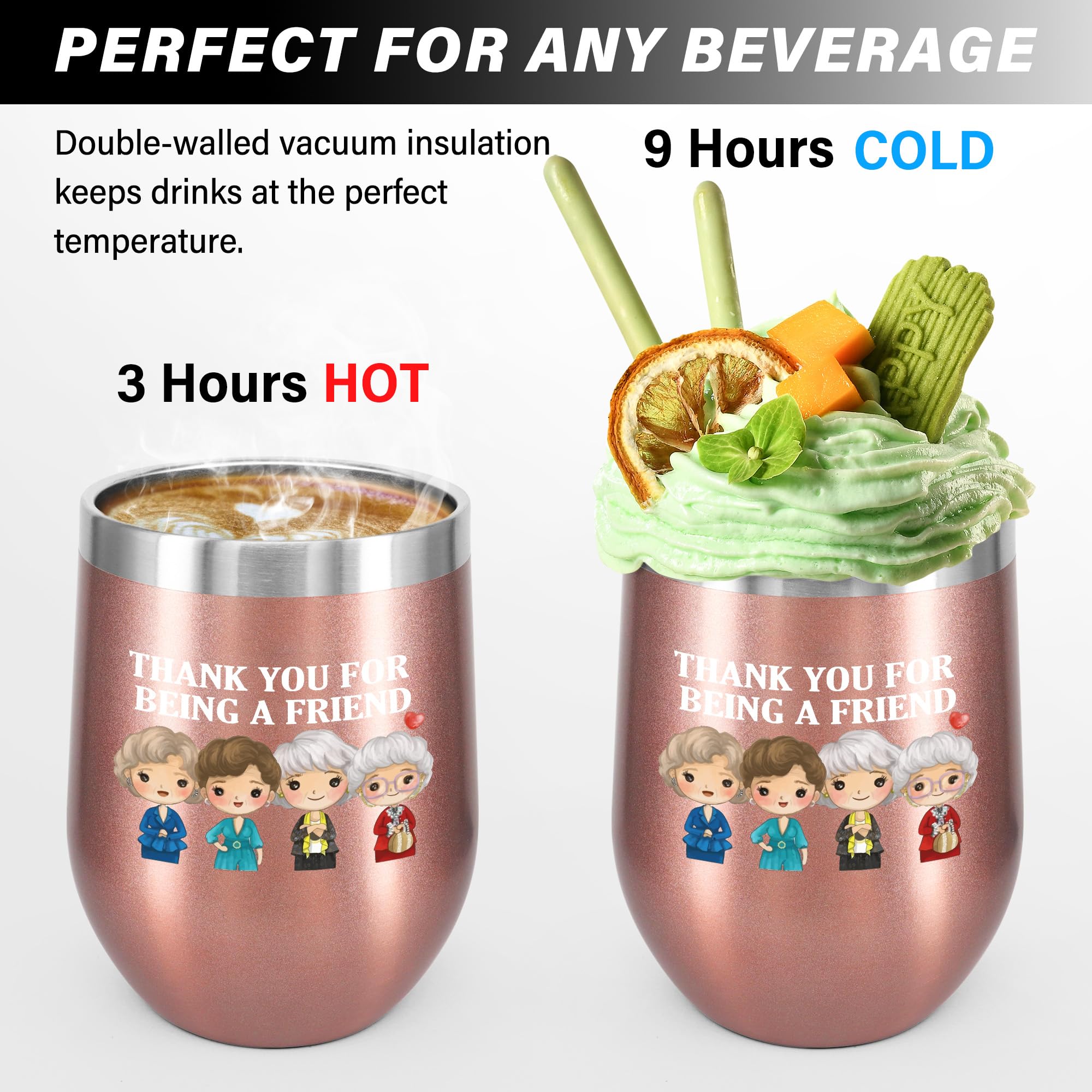 Thank You for Being a Friend Gifts for Best Friend - 12oz Wine Tumbler Coffee Cup for Women - Perfect for Birthdays, Anniversaries, and Everyday Use