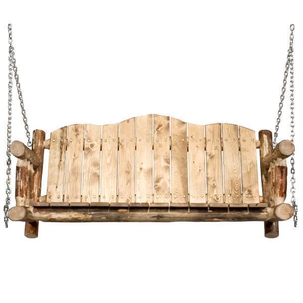 Rustic Glacier Country Log Porch Swing - Handcrafted Cedar Wood Outdoor Swing for Garden, Patio & Backyard Relaxation | Perfect for Reading, Lounging & Enjoying Nature