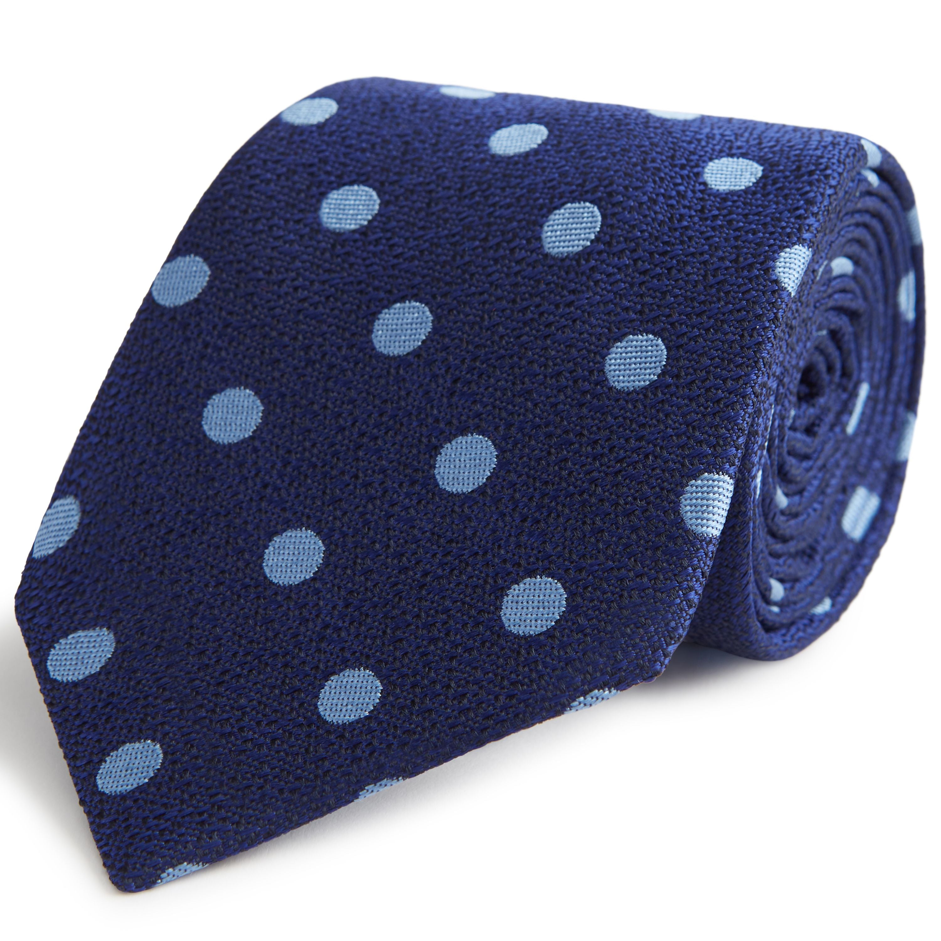 Navy and Blue Polka Dot Textured Woven Silk Tie for Men - Elegant Formal Necktie for Business, Weddings & Special Occasions
