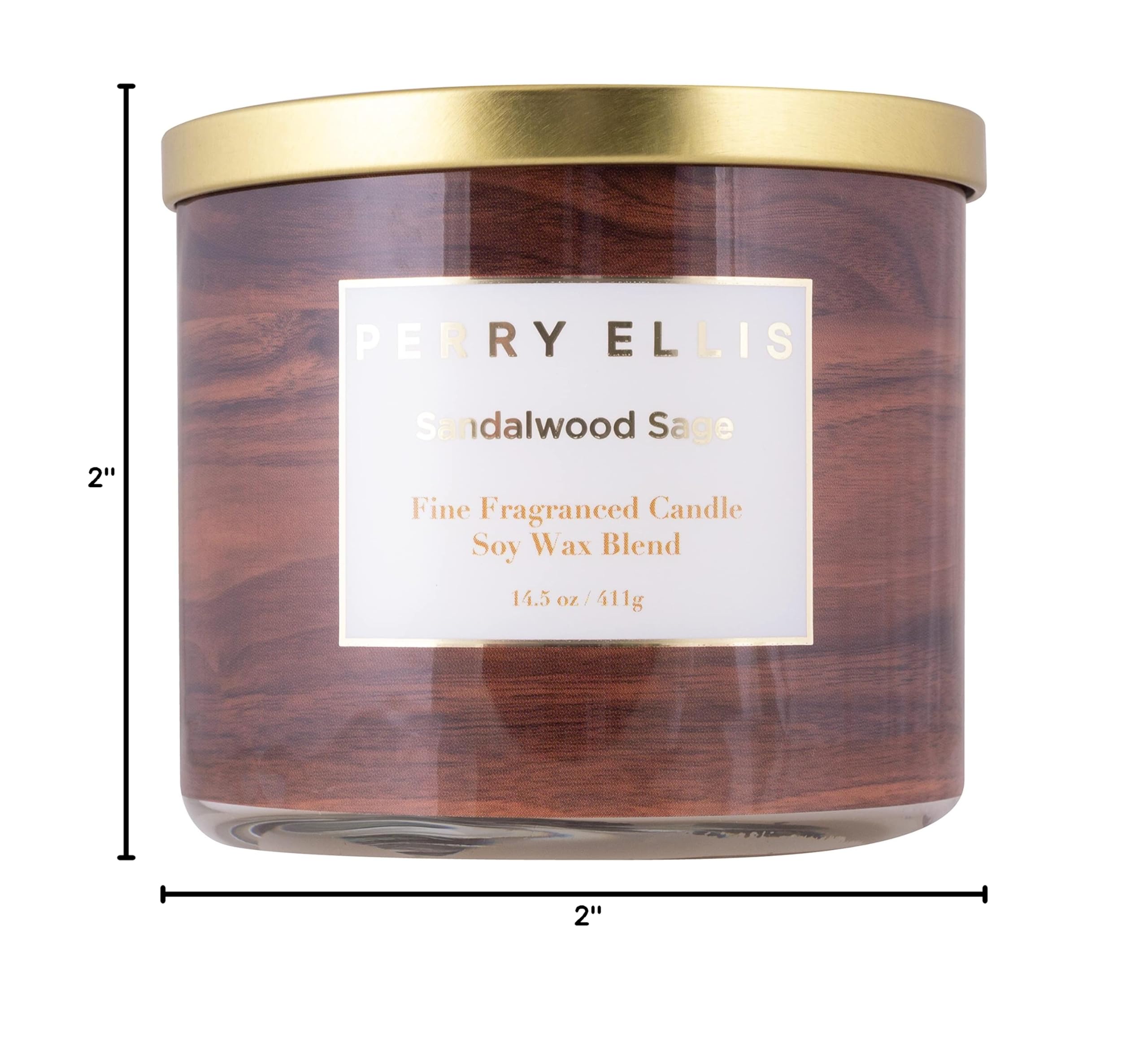 Perry Ellis Sandalwood Sage Scented Soy Candle - Natural Aromatherapy Candle for Relaxation, Meditation & Home Decor - 100% Soy Wax, Long-Lasting Fragrance for Bedroom, Bathroom & Office