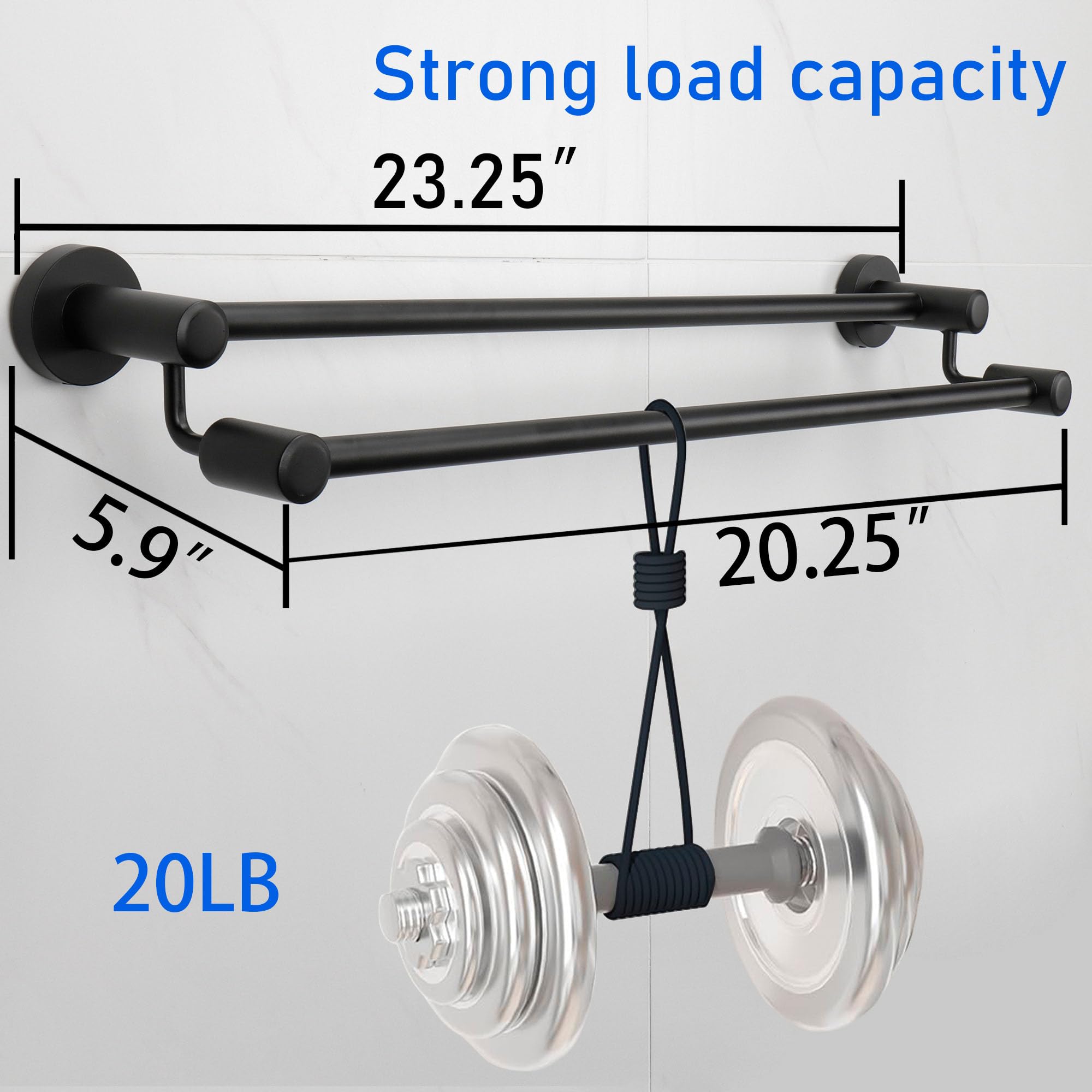 TocTen 24IN Double Bath Towel Bar - Heavy Duty SUS304 Stainless Steel Towel Rack for Bathroom, Wall Mounted Towel Holder for Bath & Shower - Perfect for Spa, Hotel, and Home Bathroom Accessories (Black)