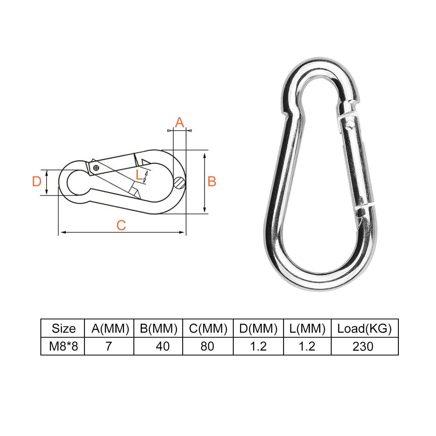 Acrux7 5/16 Inch Stainless Steel Spring Snap Hooks - 20 Pack Heavy Duty Carabiner Clips with M8 Quick Links for Backpacks, Hammocks, Camping Gear & Outdoor Activities | Durable Spring Clips for Hiking, Climbing, Dog Leashes & Gear Organization