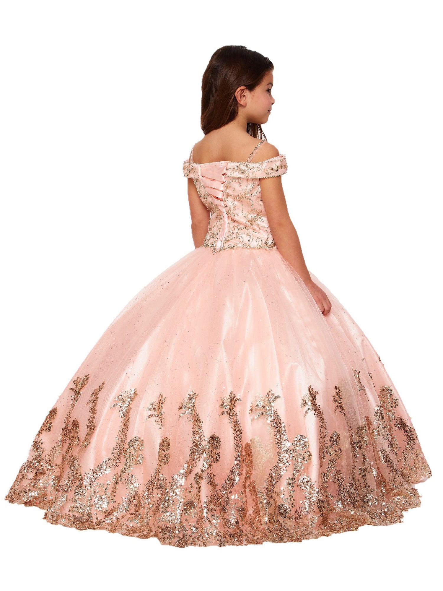 Elegant Off Shoulder Rhinestone Glitter Ball Gown with Sweep Train for Big Girls (Sizes 8-16) - Perfect for Prom, Homecoming, Quinceañera & Special Occasions
