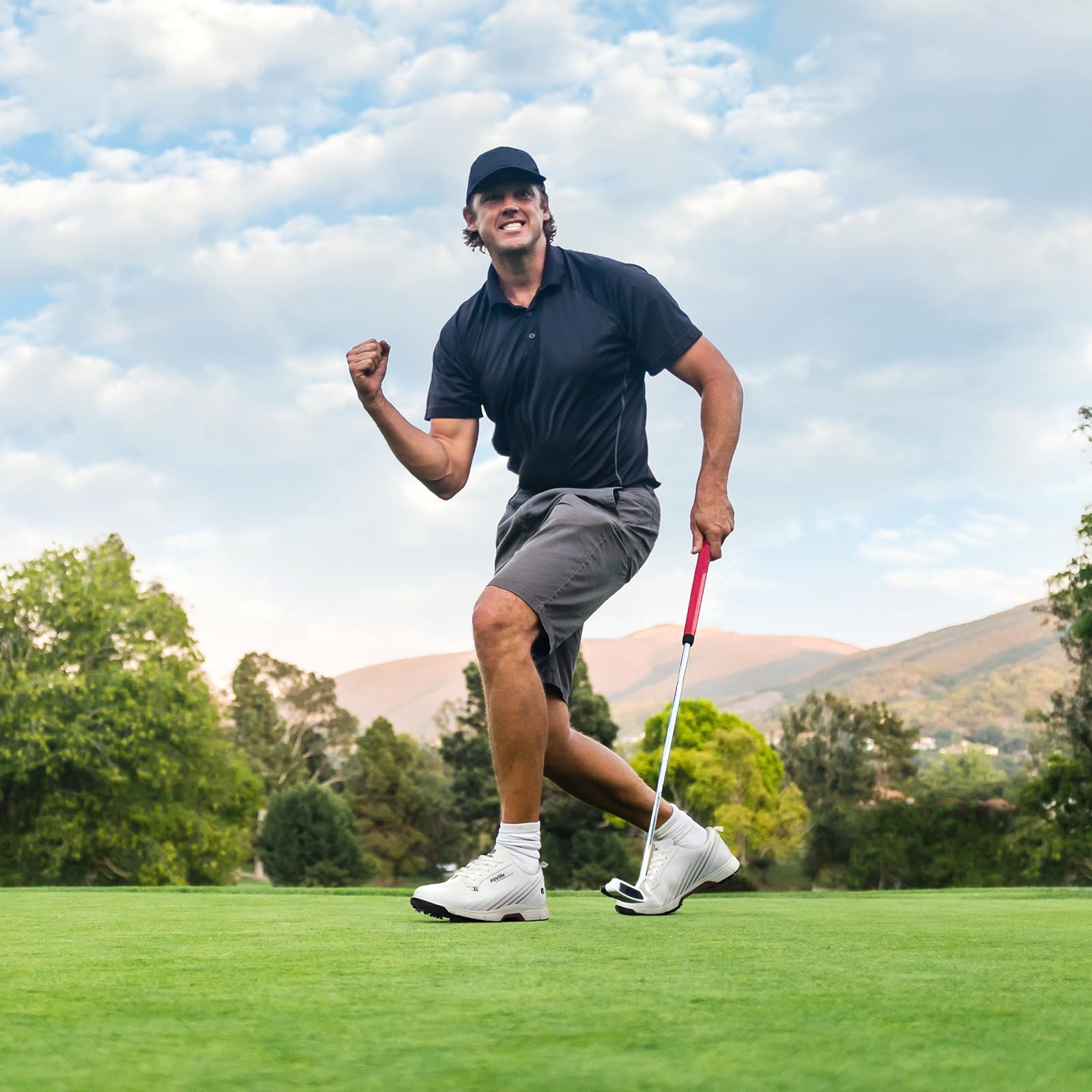 FitVille Men's Wide Waterproof Spiked Golf Shoes - Professional Outdoor Golf Shoes with Arch Support & Heel Pain Relief - Perfect for Walking Courses & Wet Conditions