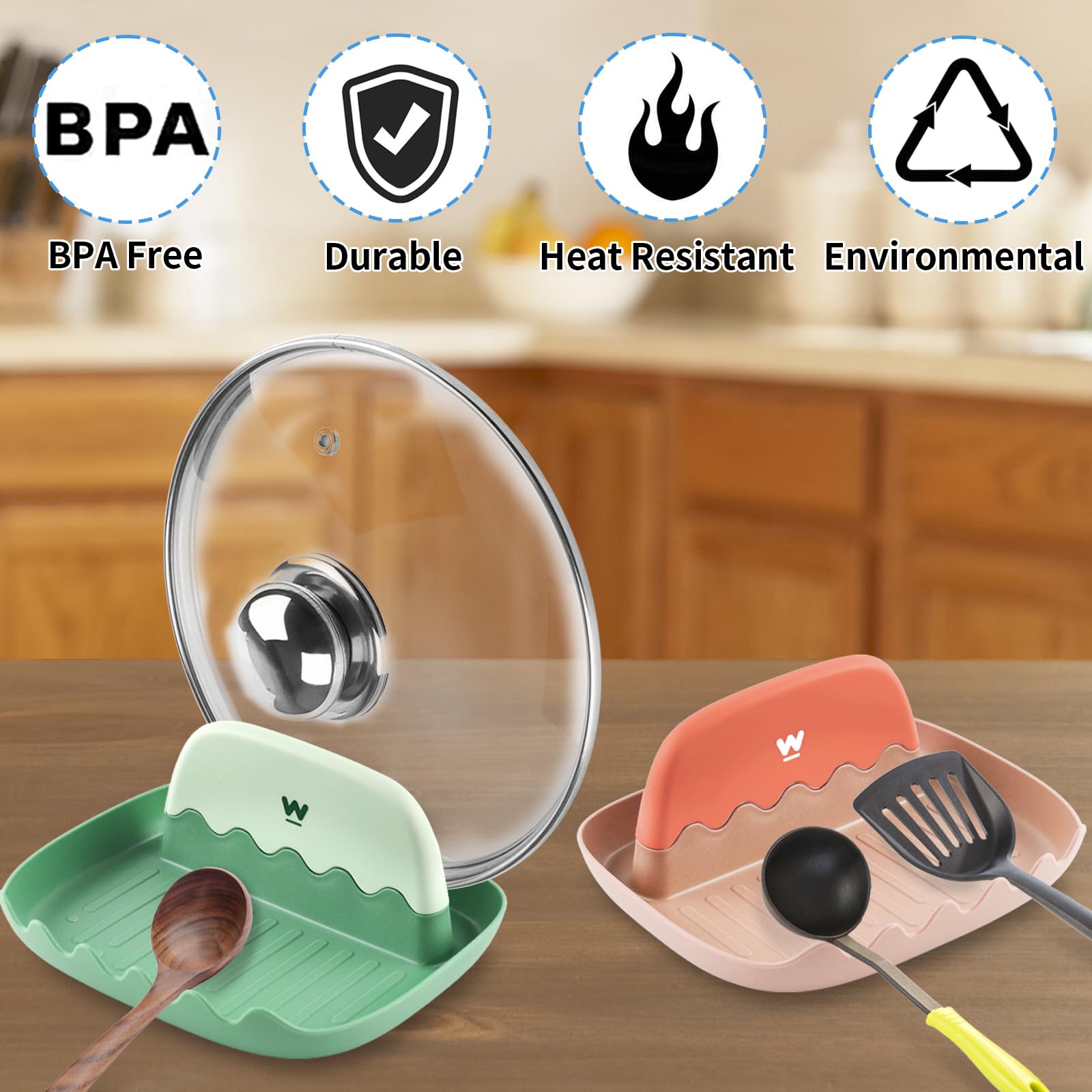 2-Pack Heat-Resistant Spoon & Lid Holder - Drip-Free Utensil Rest for Spoons, Spatulas, Forks & Pot Lids | Countertop & Stove Top Organizer for Neat Kitchen Cooking