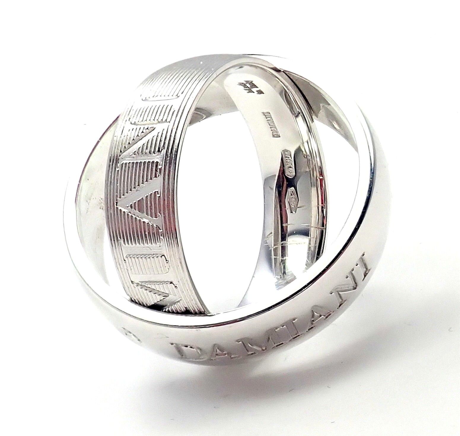 Authentic Damiani 18k White Gold 2 Diamond 5.5mm Double Band Ring Size 7 - Luxury Wedding Band for Women, Perfect for Engagement, Anniversary & Special Occasions
