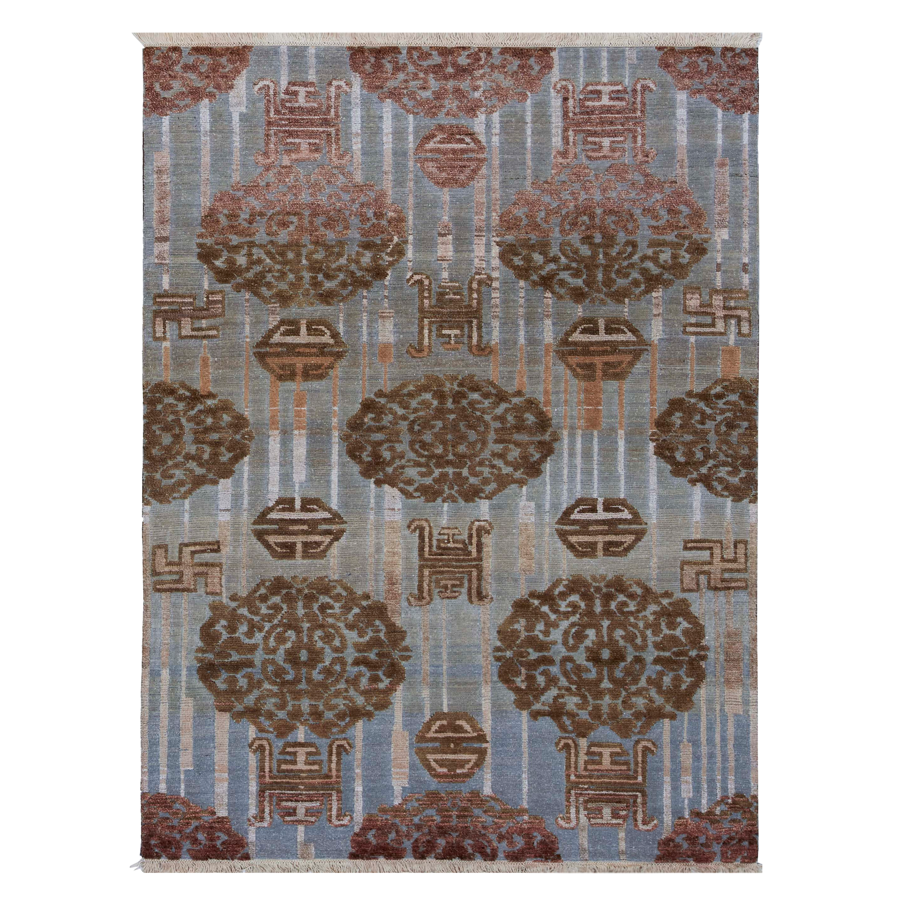 Antique Tibetan Style DD 430 Grey Wool Scarf - Handmade Traditional Buddhist Shawl for Meditation, Yoga & Winter Warmth