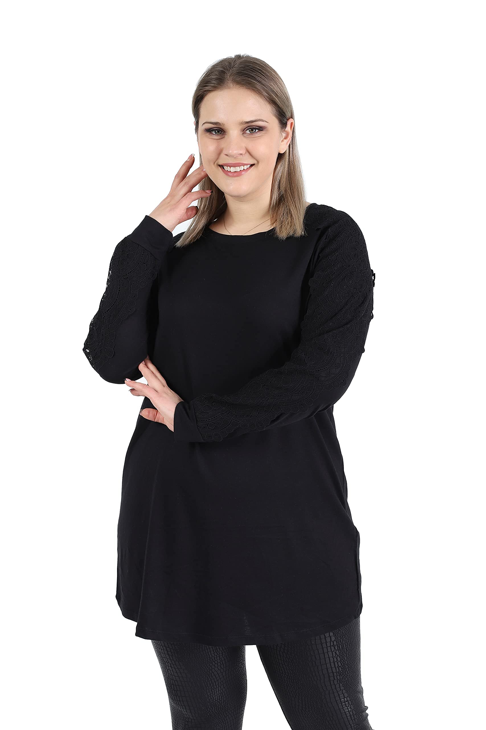 Adobella Women's Plus Size Long Sleeve Lace Blouse - Casual Loose T-Shirt for Work, Date & Everyday Wear
