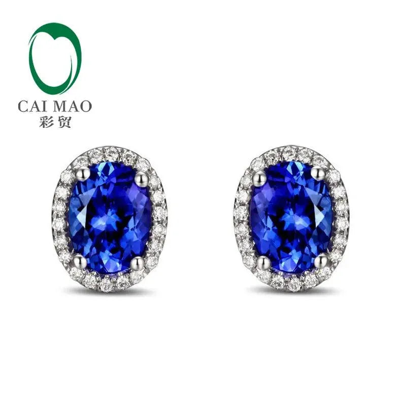 14K White Gold 2.71ct Violet Blue Tanzanite & Diamond Stud Earrings for Women - Elegant Engagement, Wedding, Anniversary Gift for Her