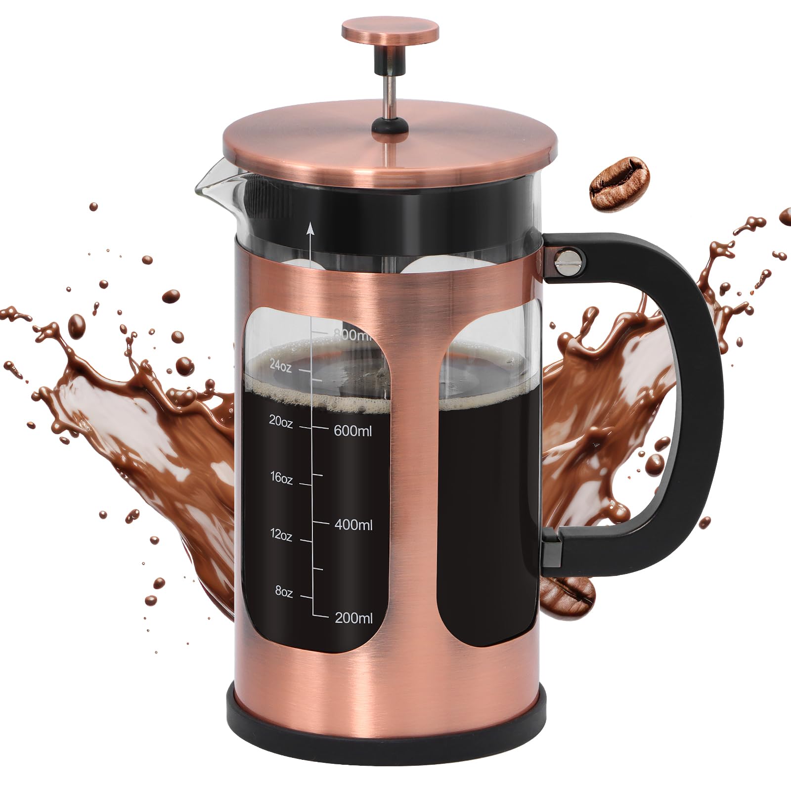 Panana 34oz 1L French Press Coffee Maker - Borosilicate Glass & Stainless Steel (Copper) - Ideal for Hot/Cold Brew Coffee & Tea at Home, Office or Camping