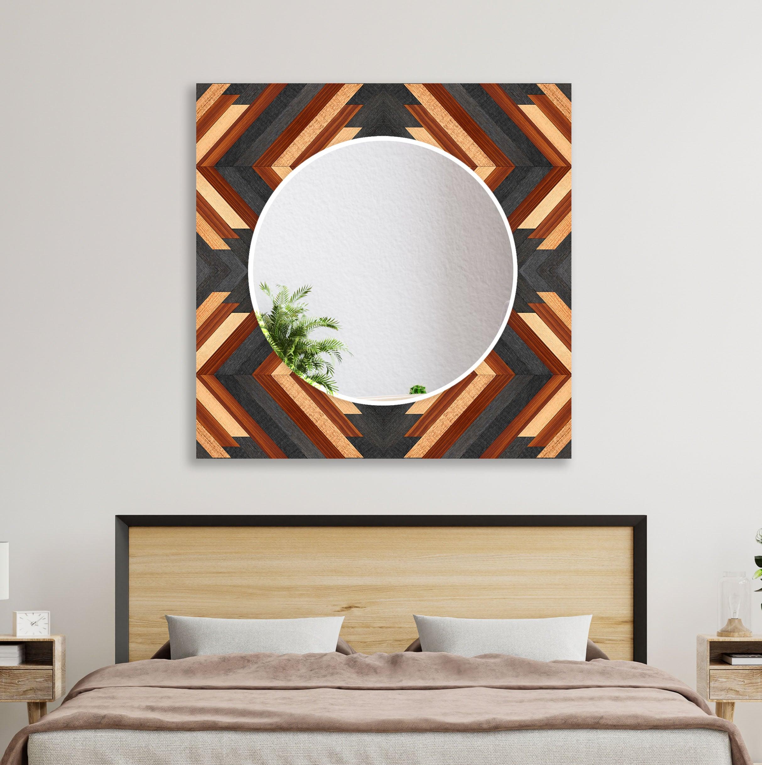 Beige and Brown Decorative Wall Mirror - Elegant Home Decor for Living Room, Bedroom, or Entryway